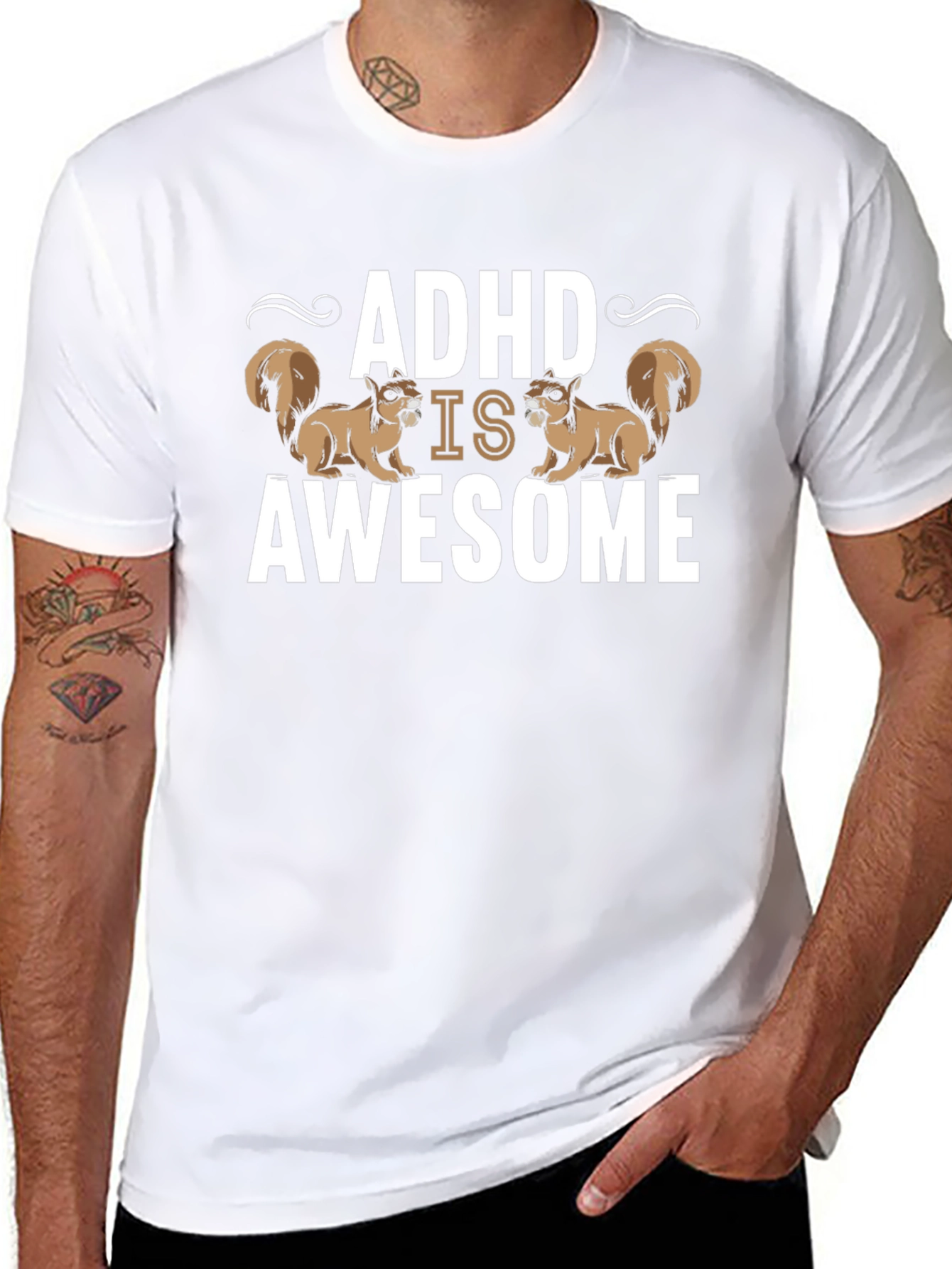 ADHD Is Awesome Squirrel T-Shirt - Black Cotton Tee