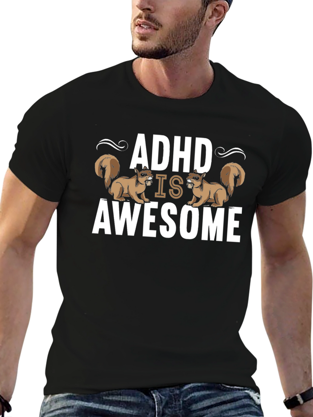 ADHD Is Awesome Squirrel T-Shirt - Black Cotton Tee