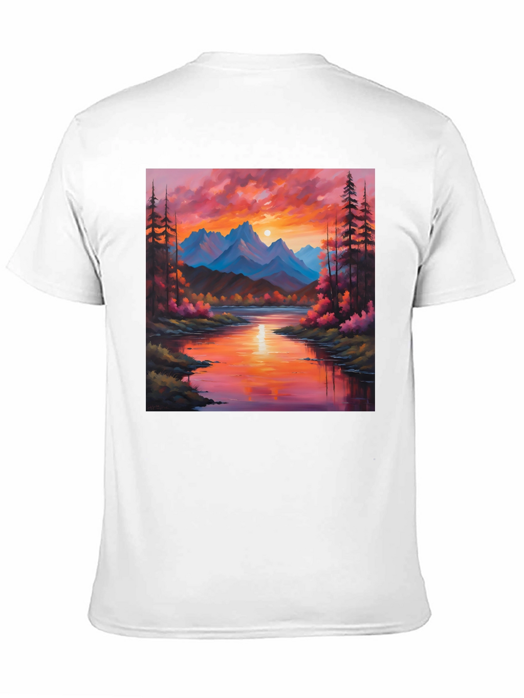Sunset Mountain River Painting Graphic Tee