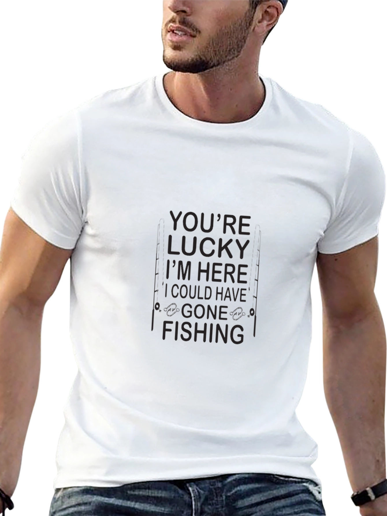 Funny Fishing T-Shirt - Lucky Im Here Design