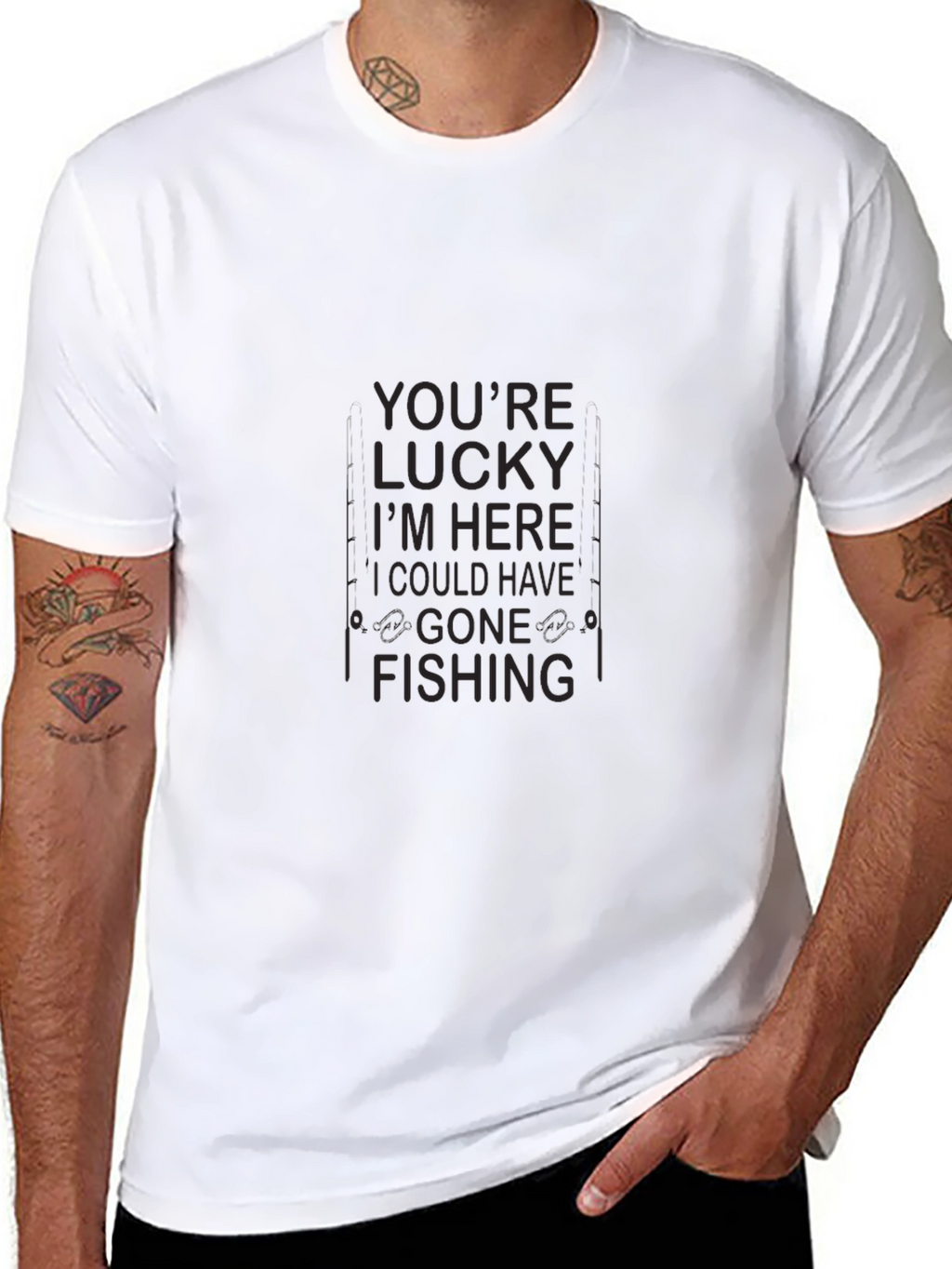 Funny Fishing T-Shirt - Lucky Im Here Design