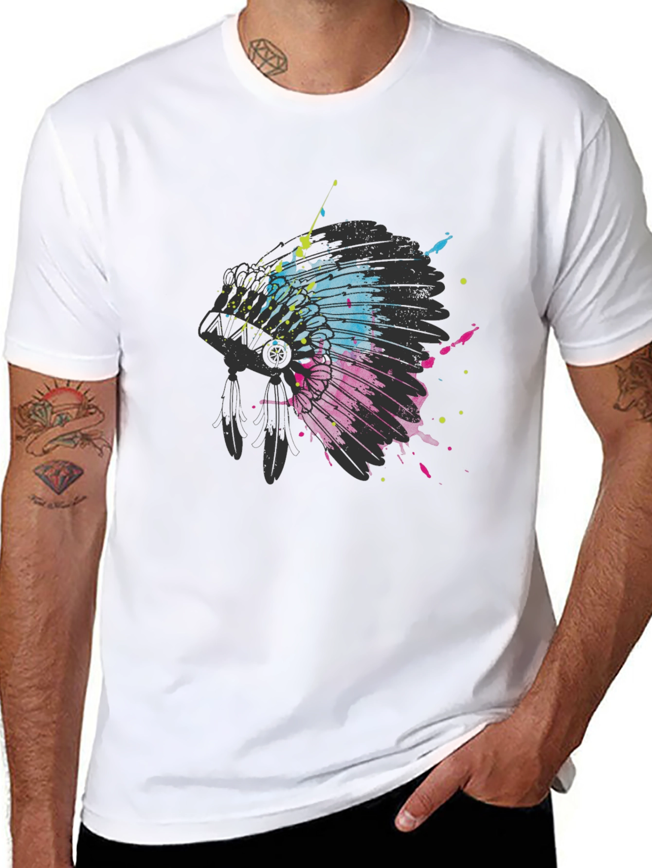Abstract Headdress Graphic Tee - Black