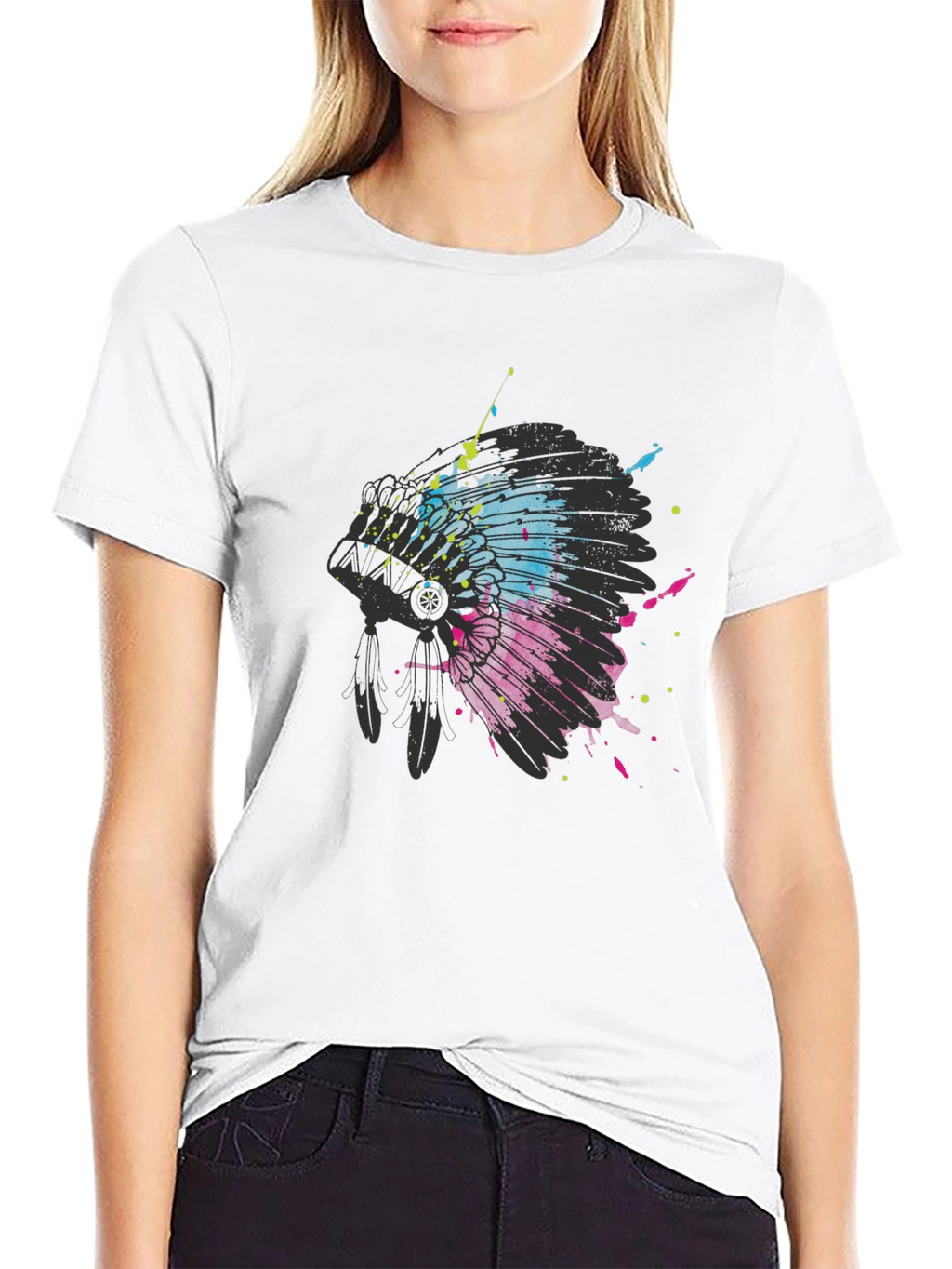 Abstract Headdress Graphic Tee - Black