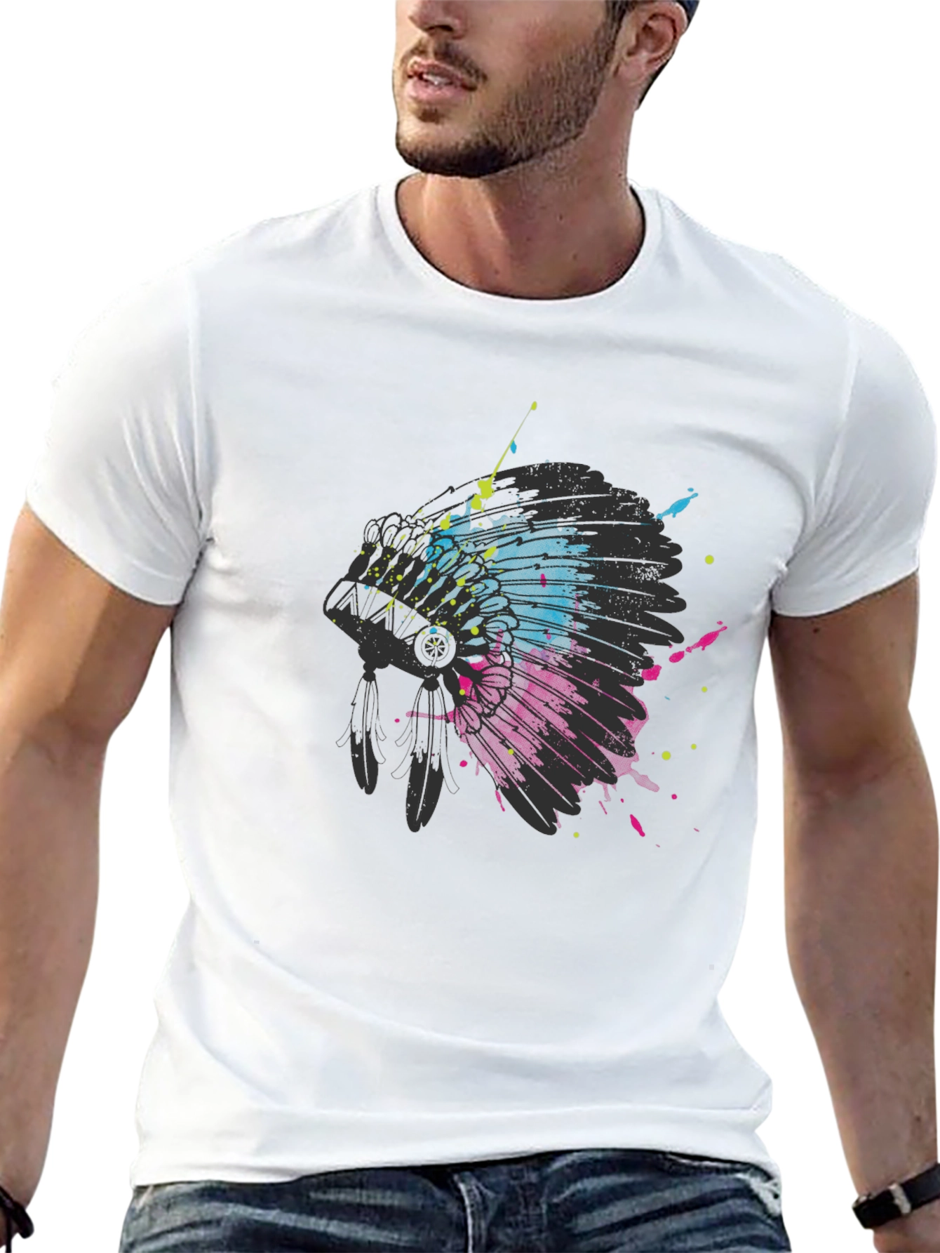 Abstract Headdress Graphic Tee - Black
