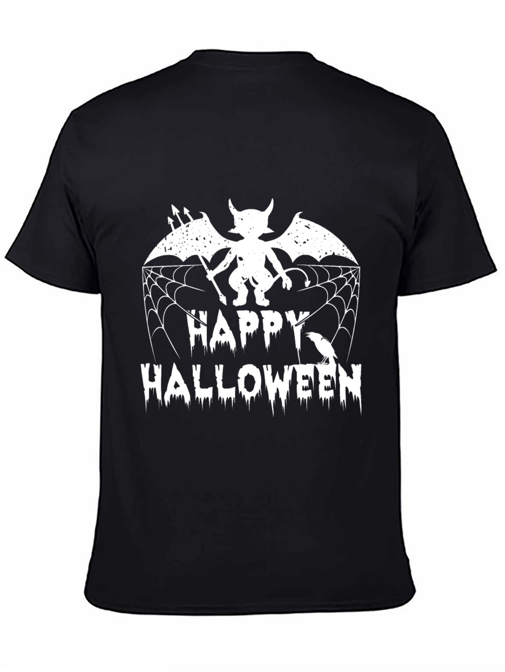 Happy Halloween Graphic Tee - Devil Bat & Spiderweb