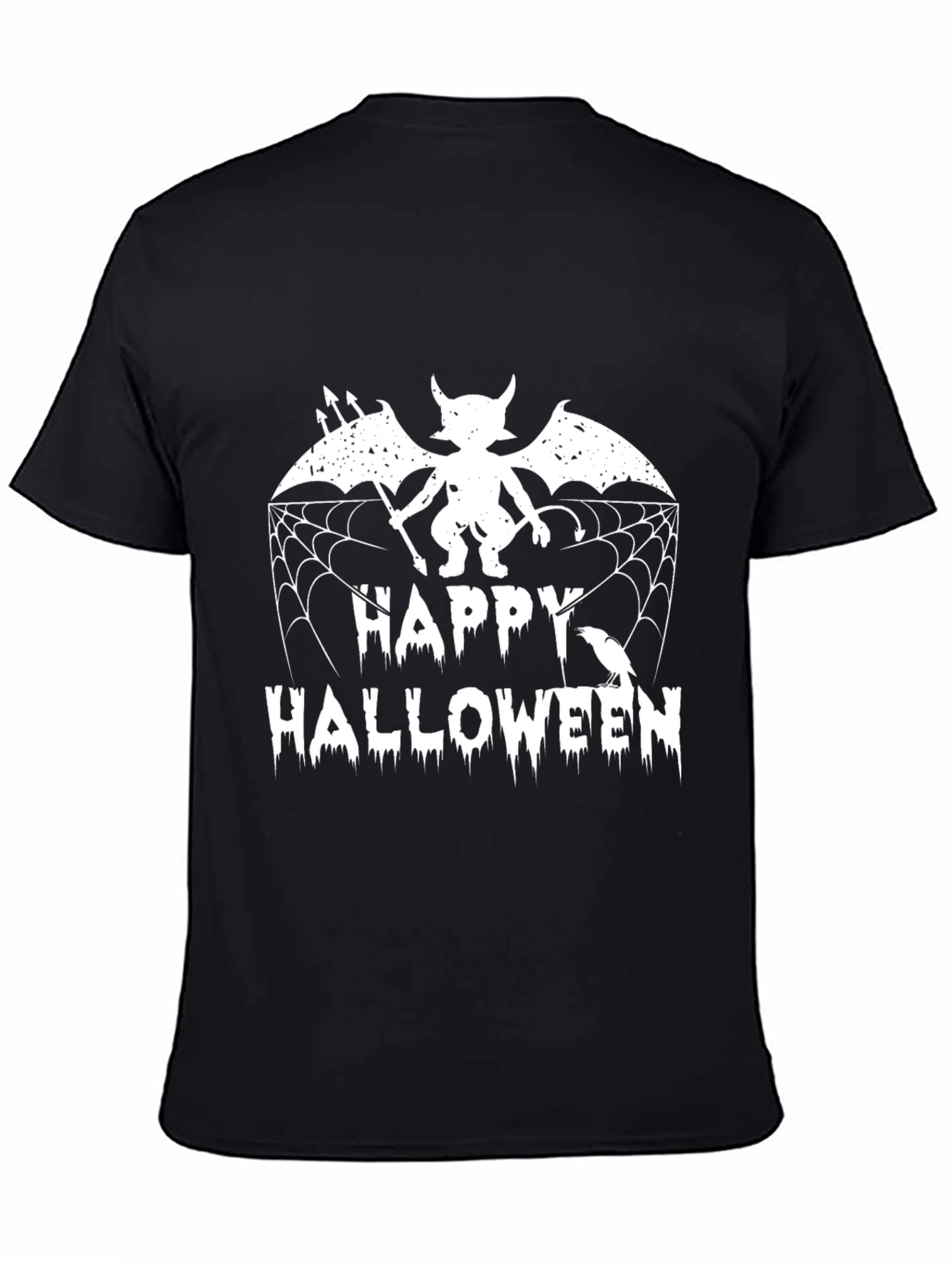 Happy Halloween Graphic Tee - Devil Bat & Spiderweb