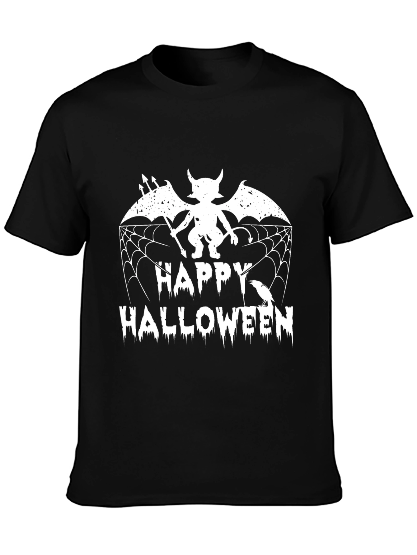 Happy Halloween Graphic Tee - Devil Bat & Spiderweb