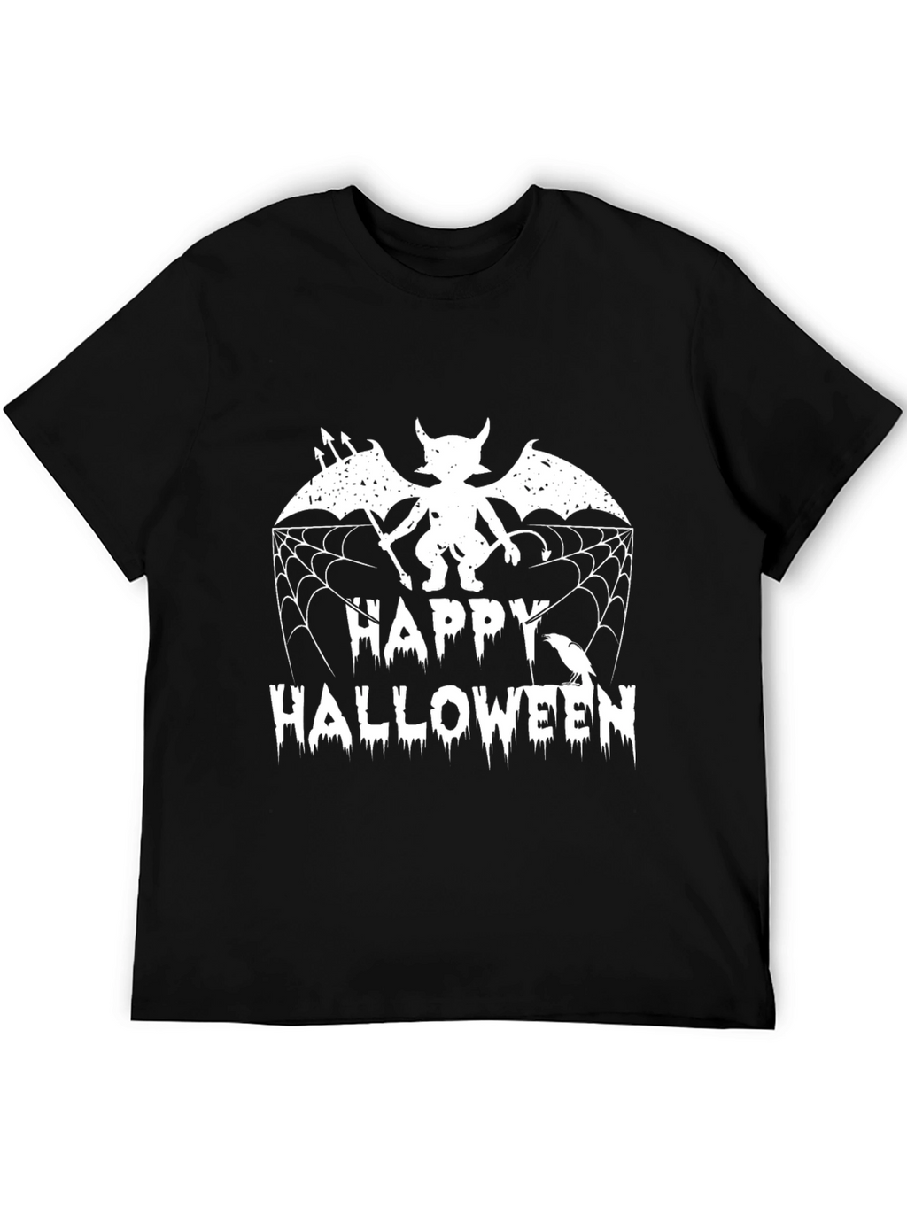Happy Halloween Graphic Tee - Devil Bat & Spiderweb