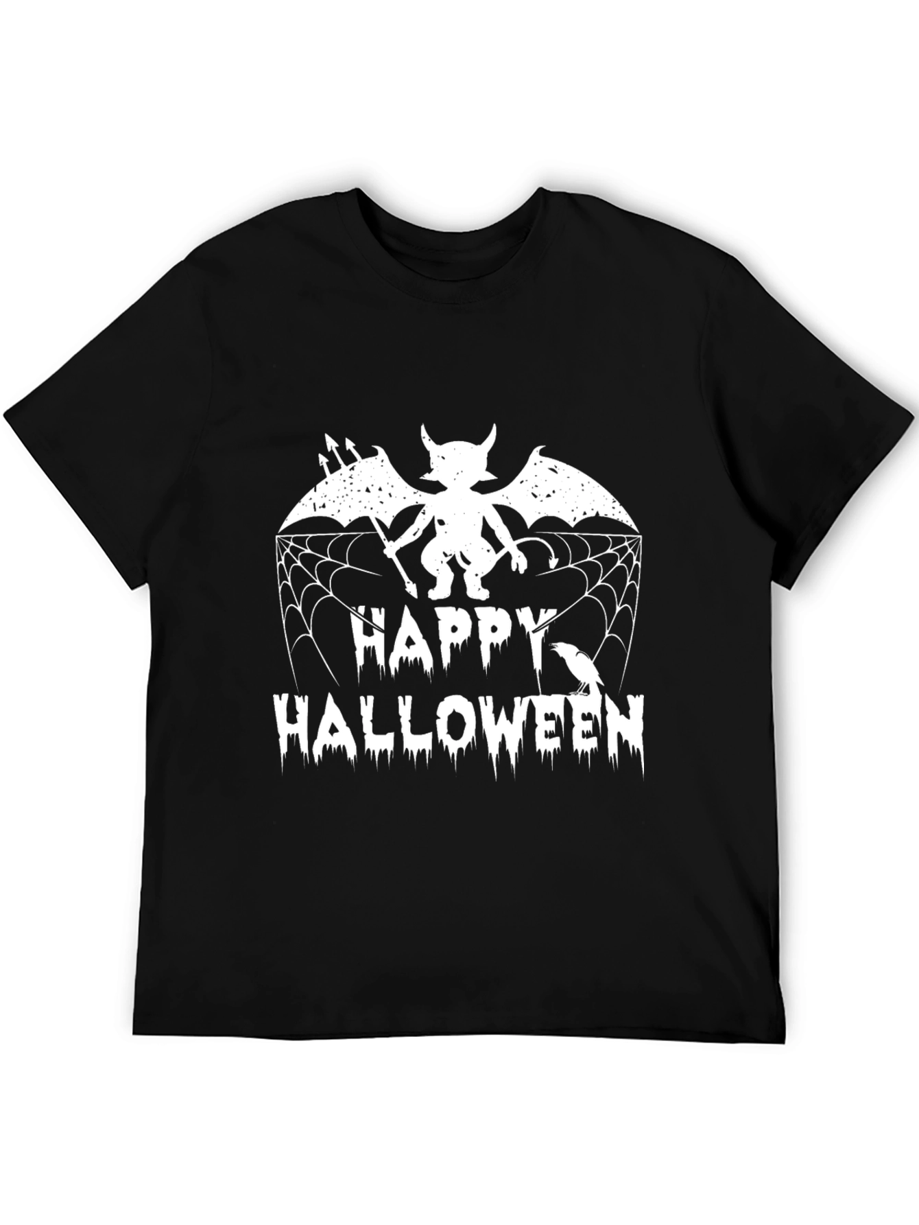 Happy Halloween Graphic Tee - Devil Bat & Spiderweb
