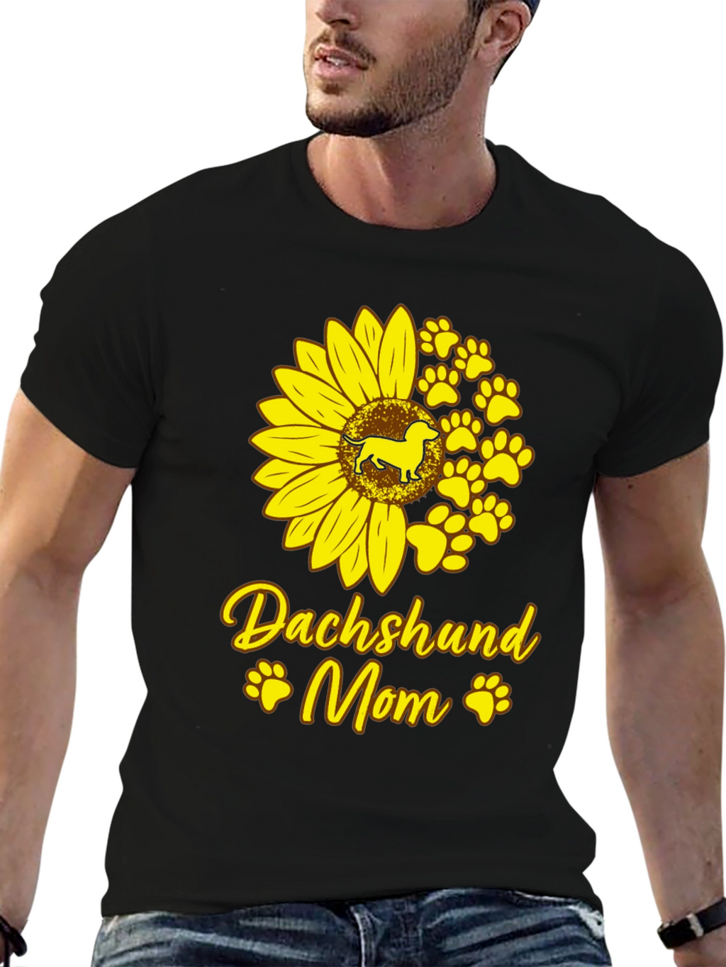 Dachshund Mom Sunflower Graphic Tee - Black