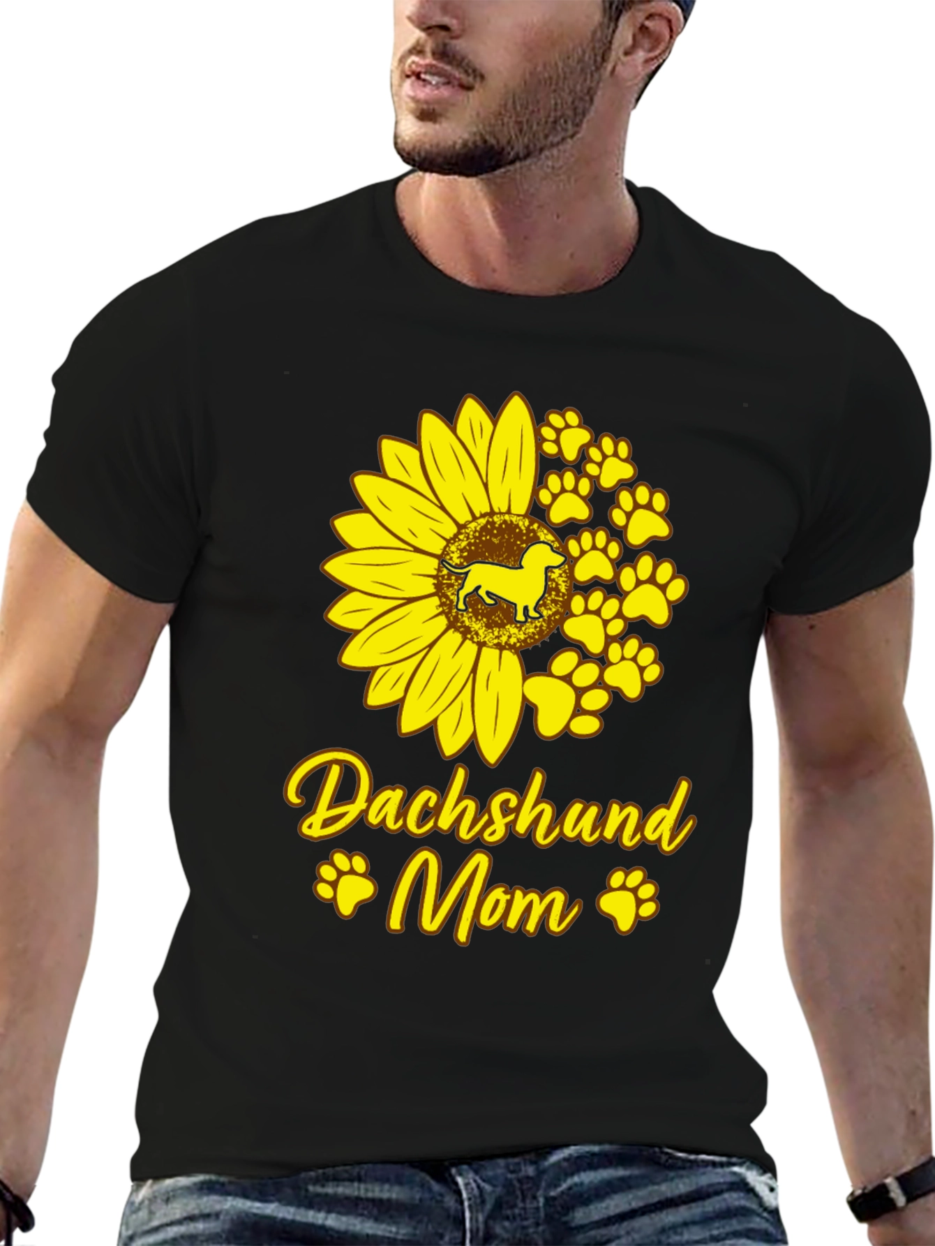 Dachshund Mom Sunflower Graphic Tee - Black