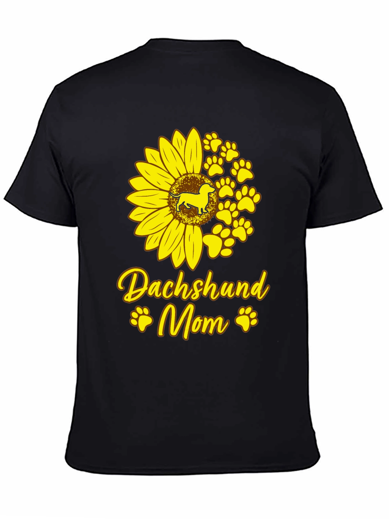 Dachshund Mom Sunflower Graphic Tee - Black