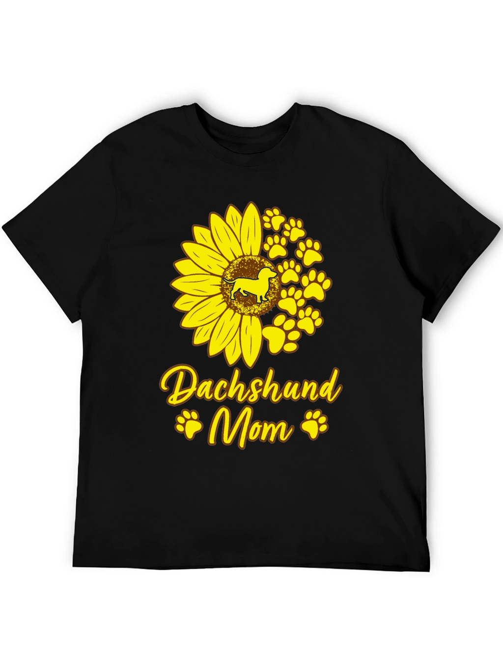 Dachshund Mom Sunflower Graphic Tee - Black