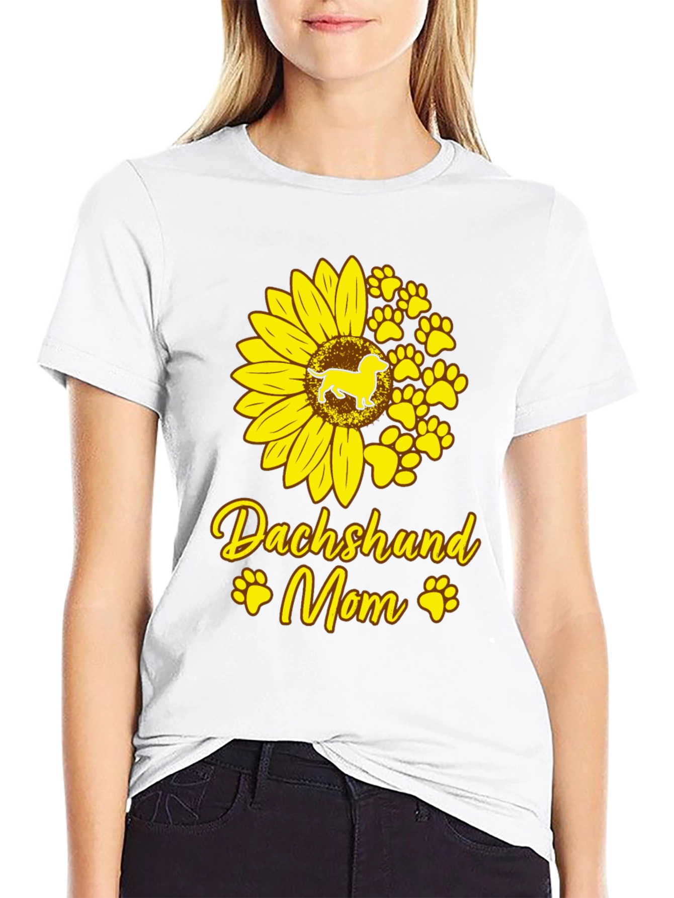 Dachshund Mom Sunflower Graphic Tee - Black