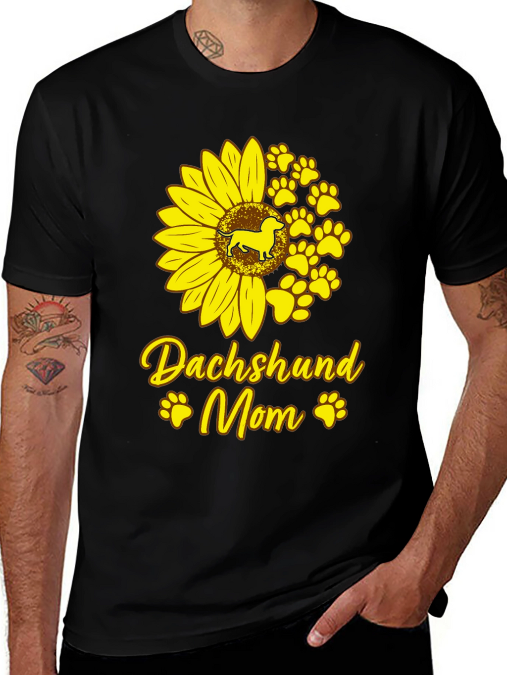 Dachshund Mom Sunflower Graphic Tee - Black