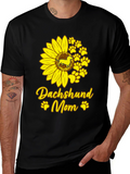 Dachshund Mom Sunflower Graphic Tee - Black