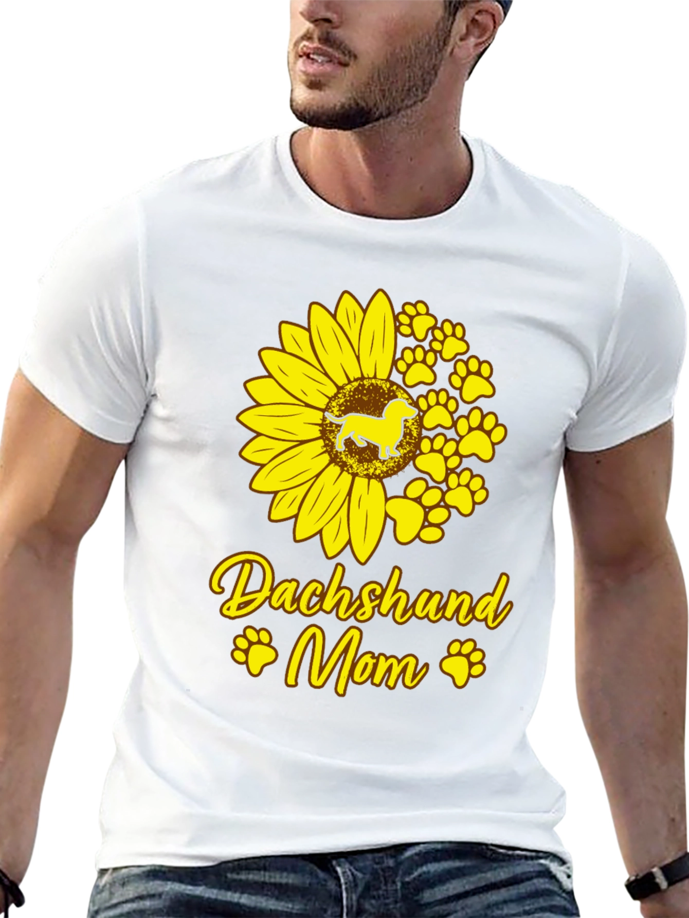 Dachshund Mom Sunflower Graphic Tee - Black