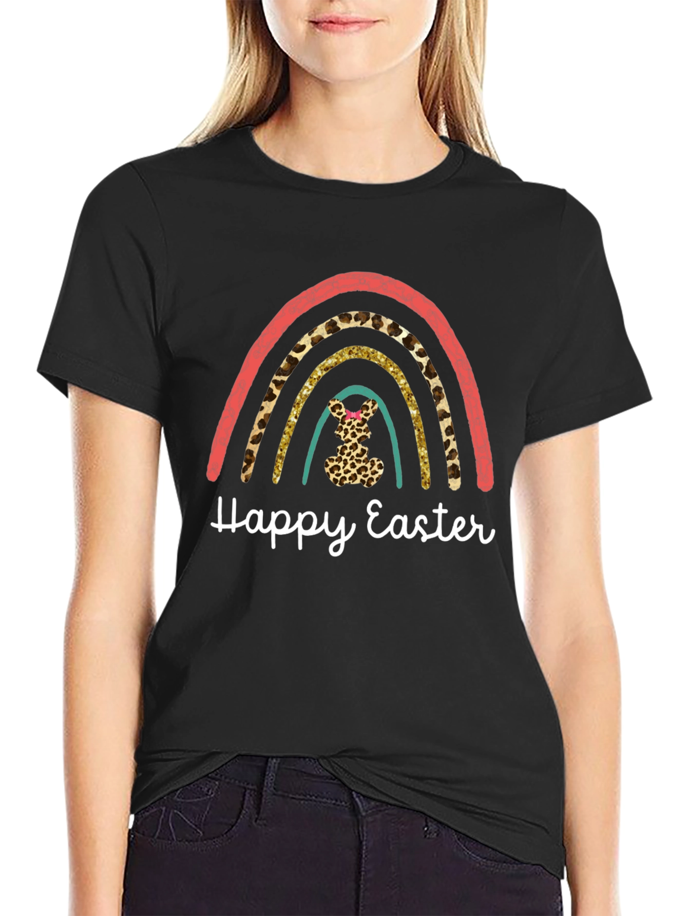 Happy Easter Rainbow Leopard Print T-Shirt