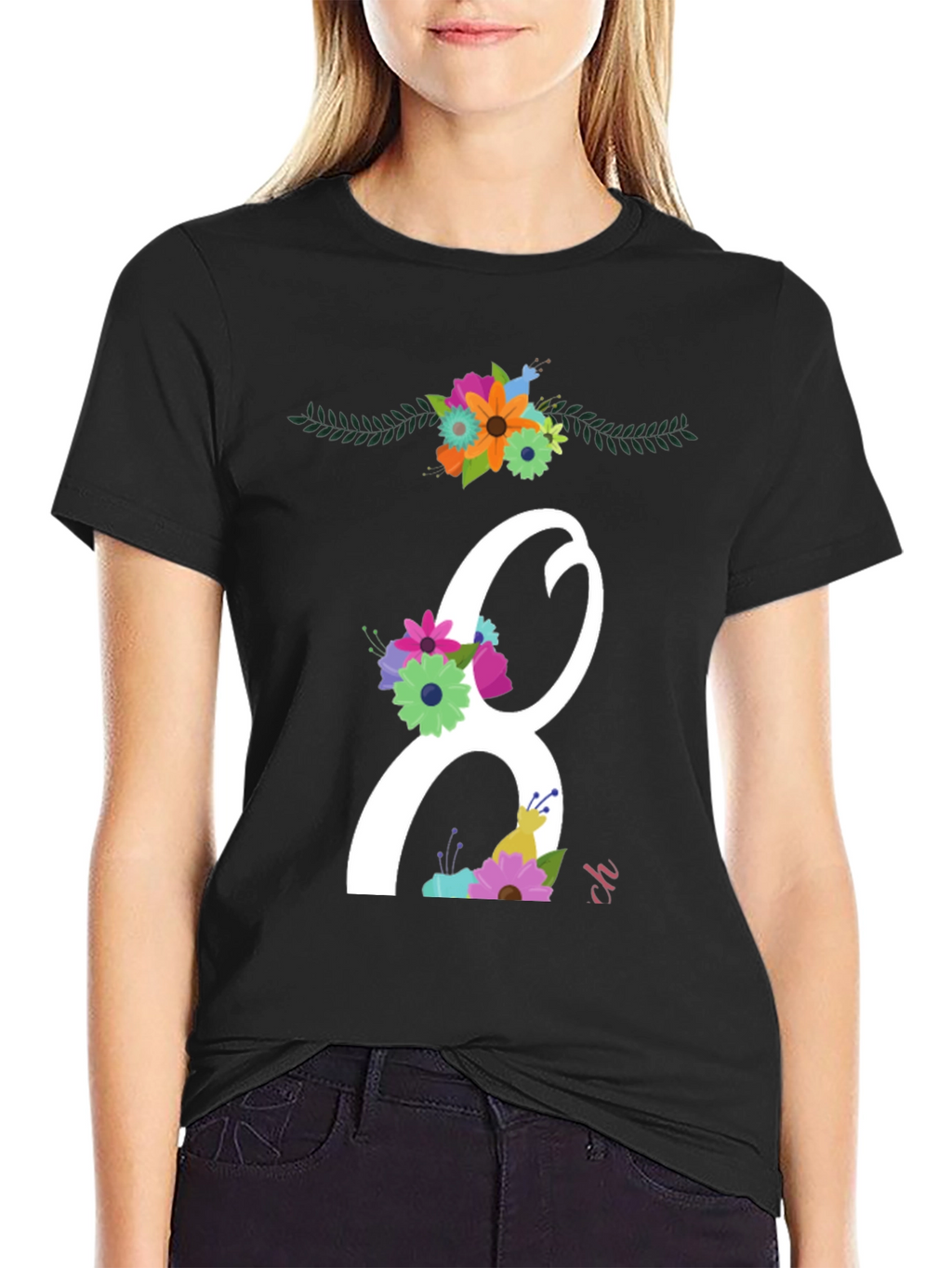 Floral Number 8 Black T-Shirt