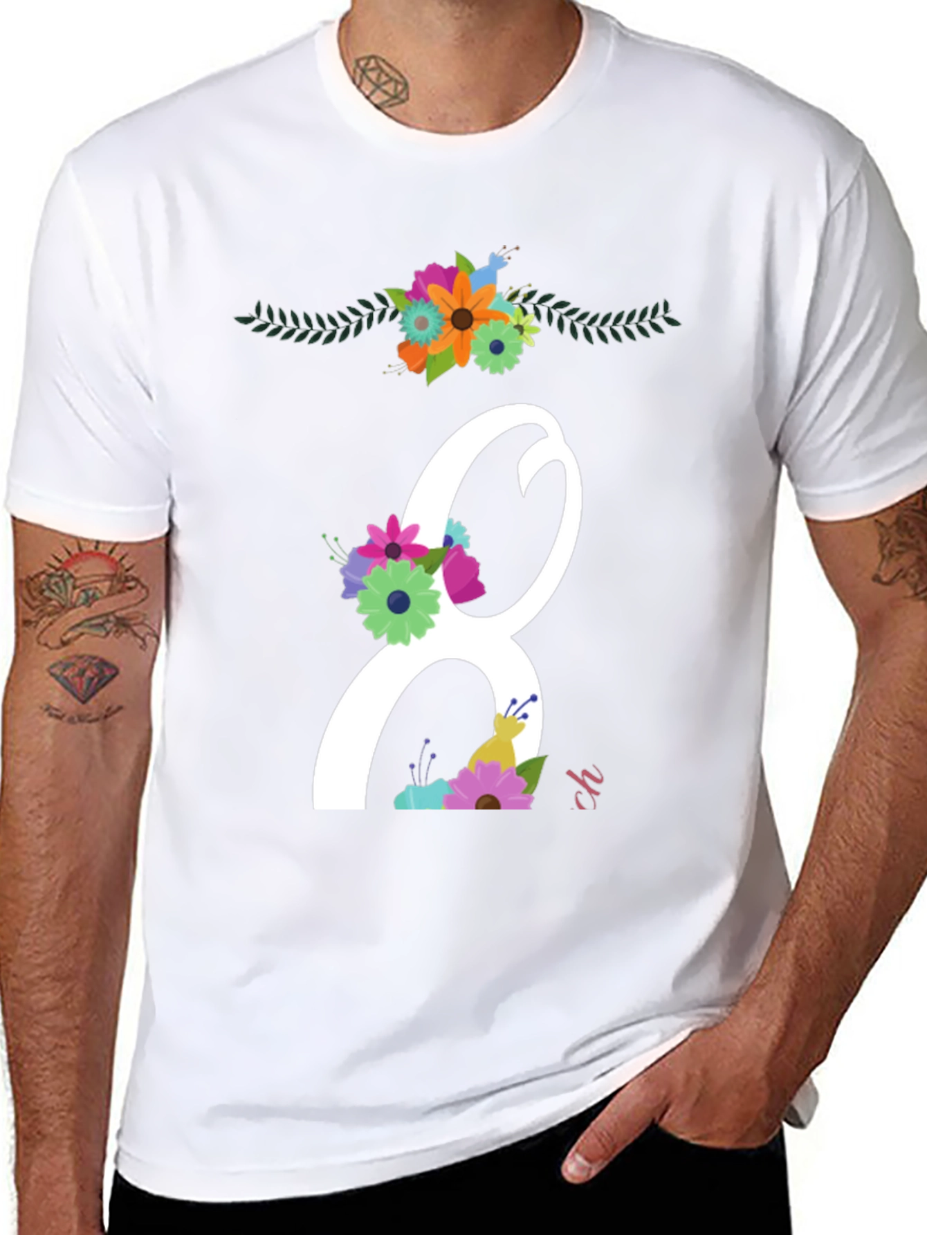 Floral Number 8 Black T-Shirt
