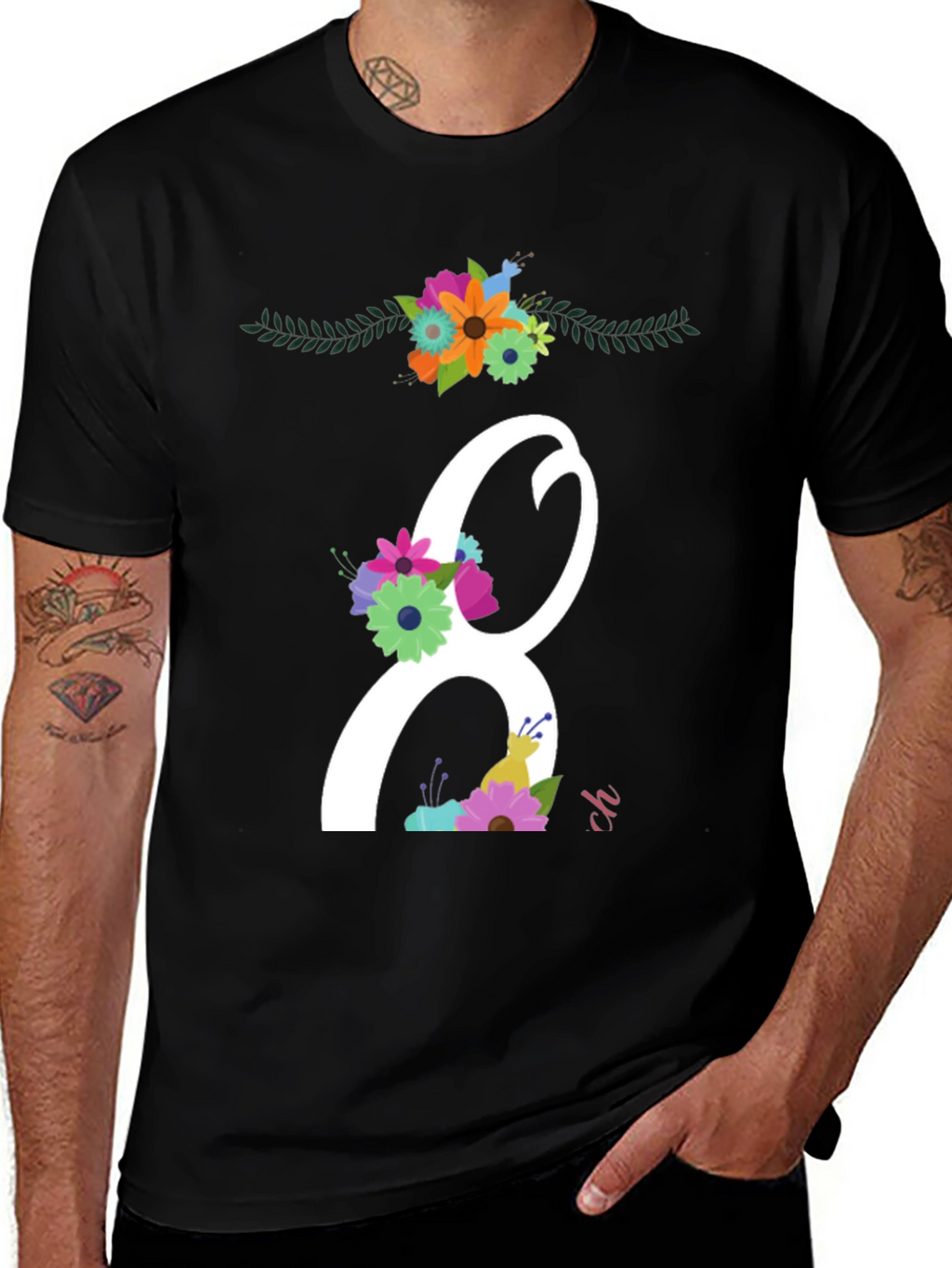 Floral Number 8 Black T-Shirt