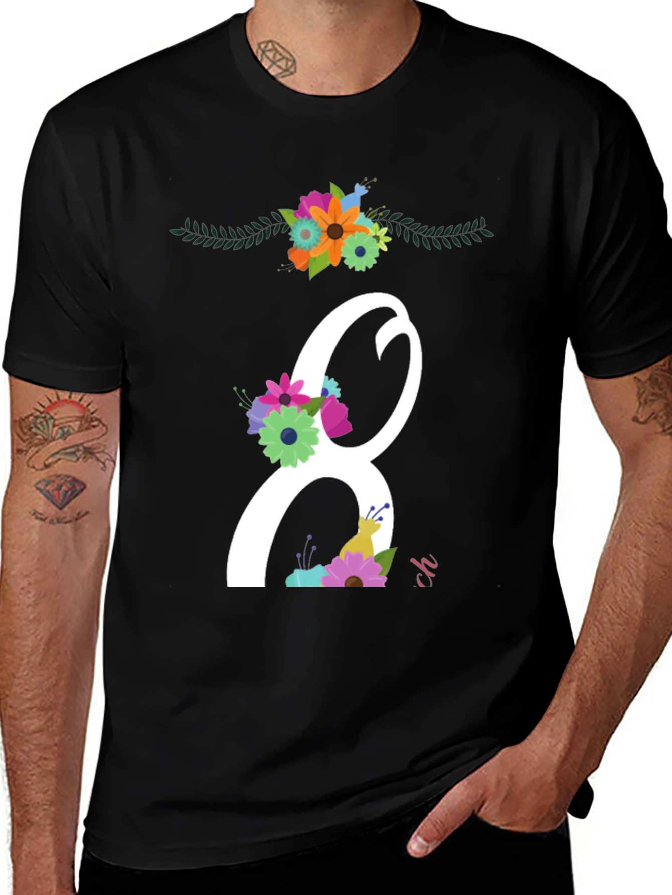 Floral Number 8 Black T-Shirt