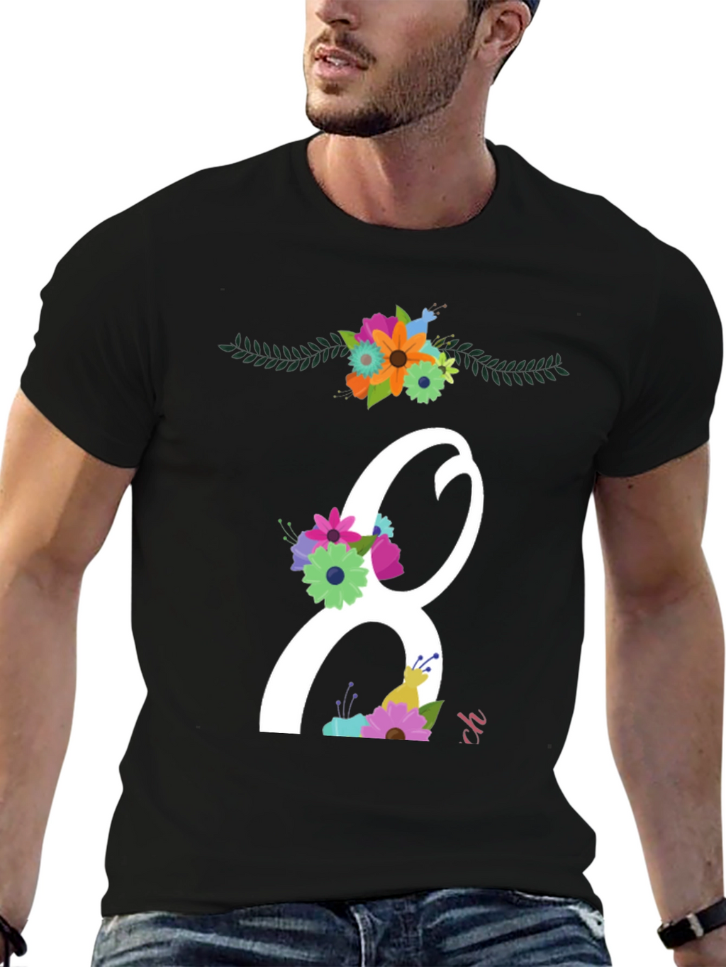 Floral Number 8 Black T-Shirt