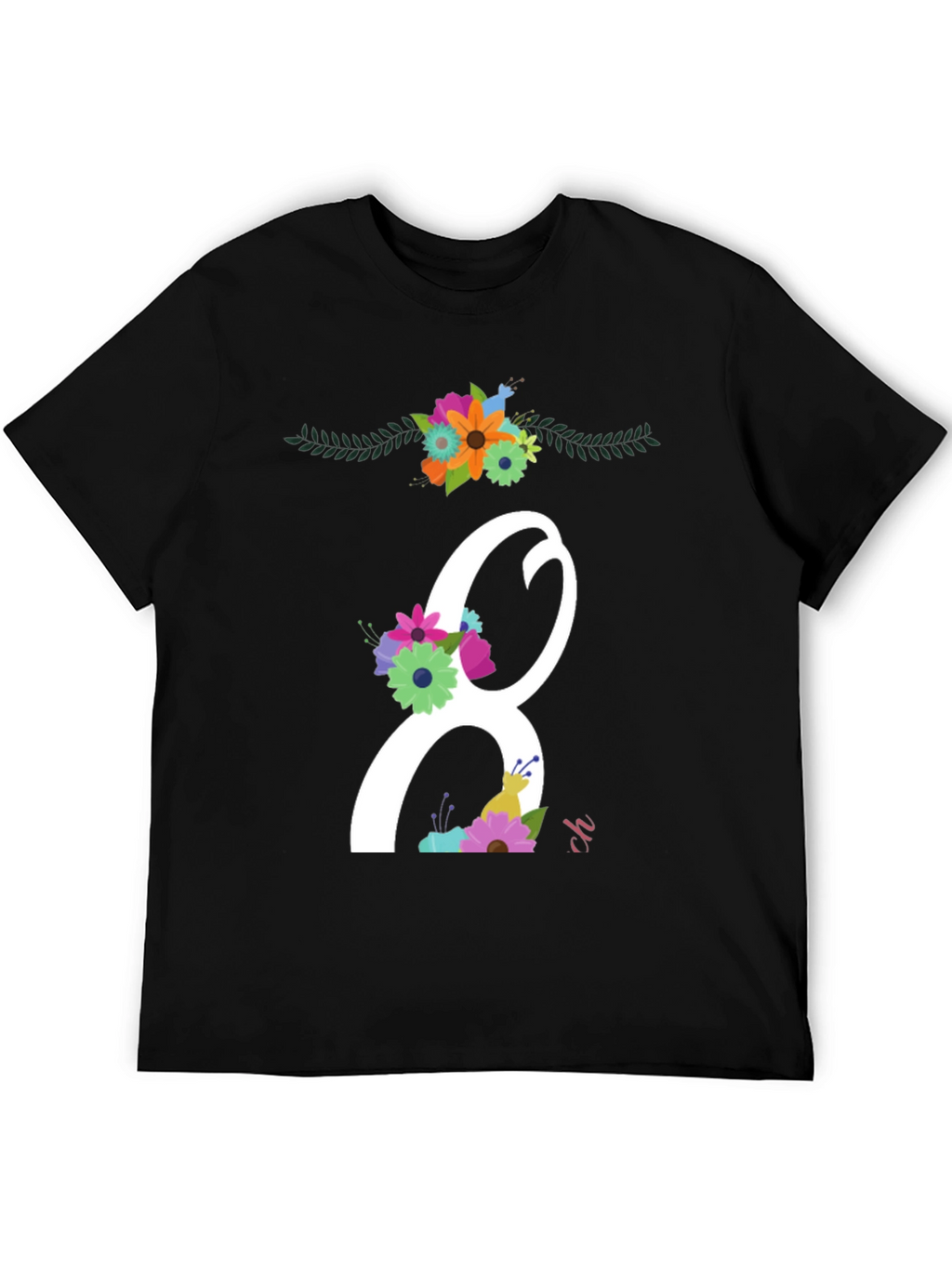 Floral Number 8 Black T-Shirt