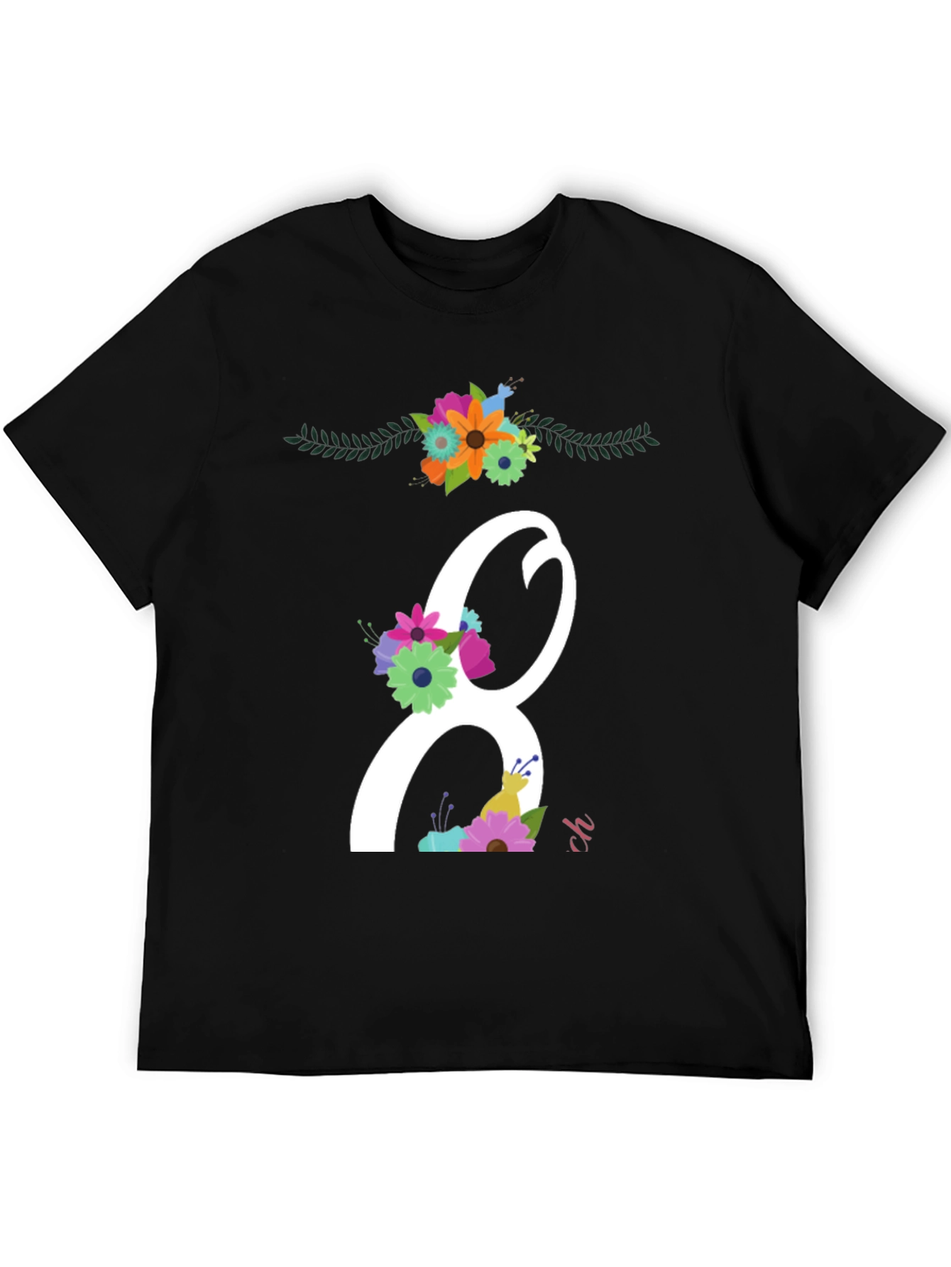 Floral Number 8 Black T-Shirt
