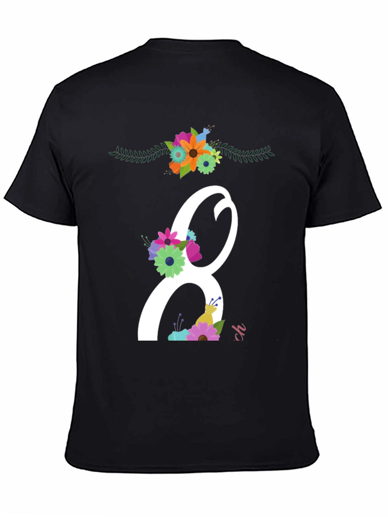 Floral Number 8 Black T-Shirt