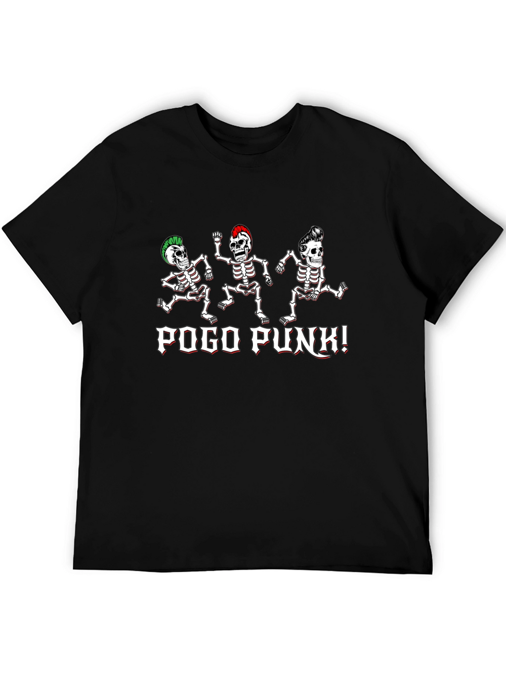 Pogo Punk Skeleton Graphic T-Shirt - Black