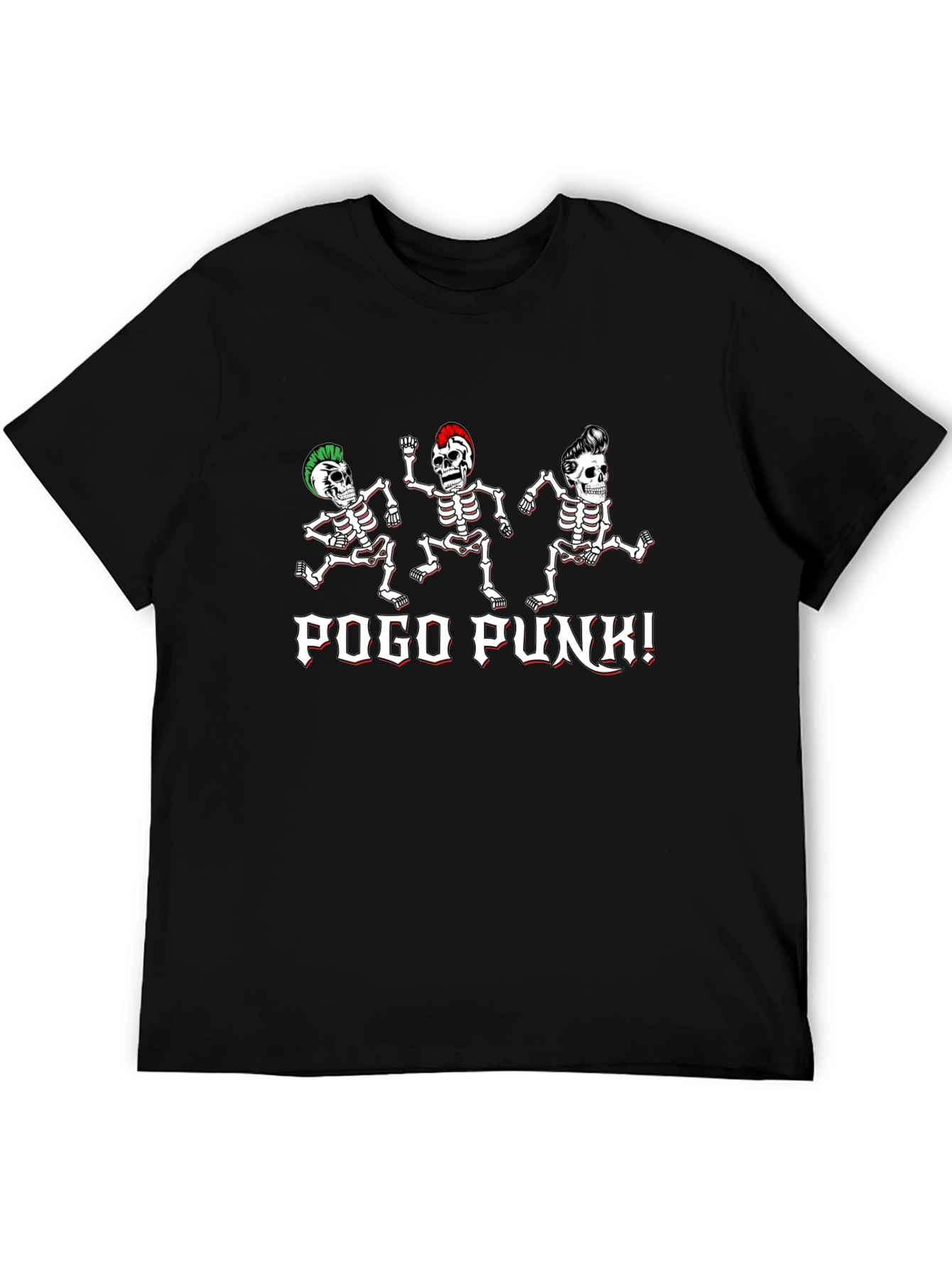 Pogo Punk Skeleton Graphic T-Shirt - Black