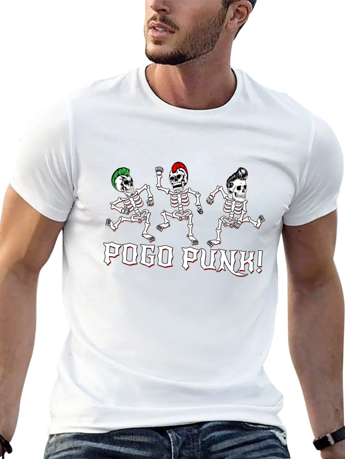 Pogo Punk Skeleton Graphic T-Shirt - Black