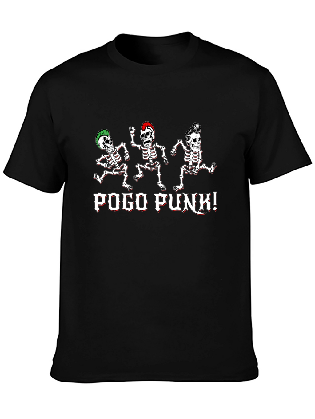 Pogo Punk Skeleton Graphic T-Shirt - Black