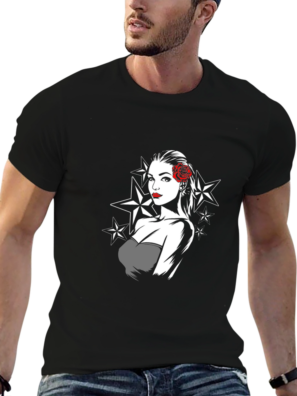 Retro Star Pin-Up Graphic T-Shirt