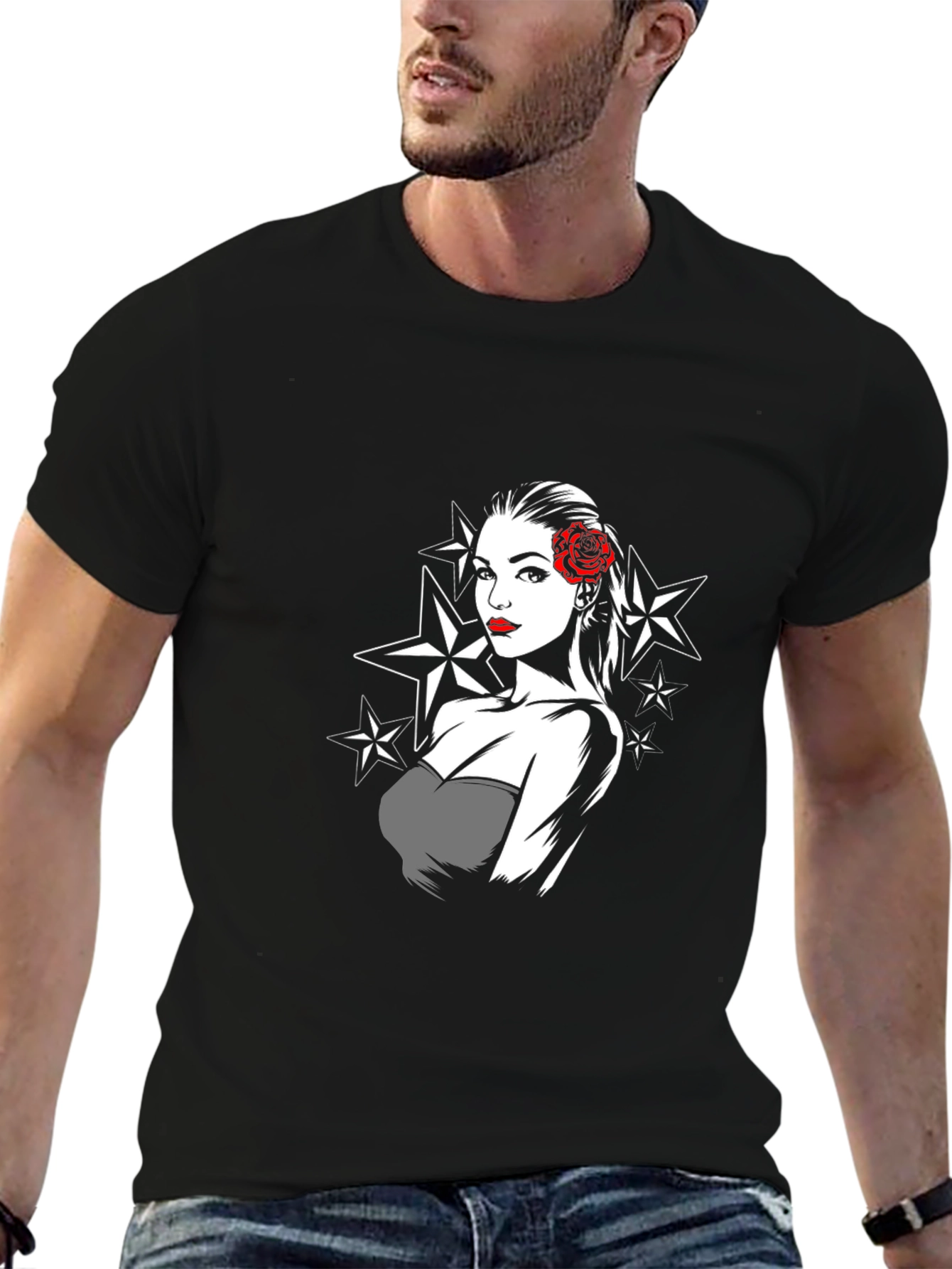 Retro Star Pin-Up Graphic T-Shirt