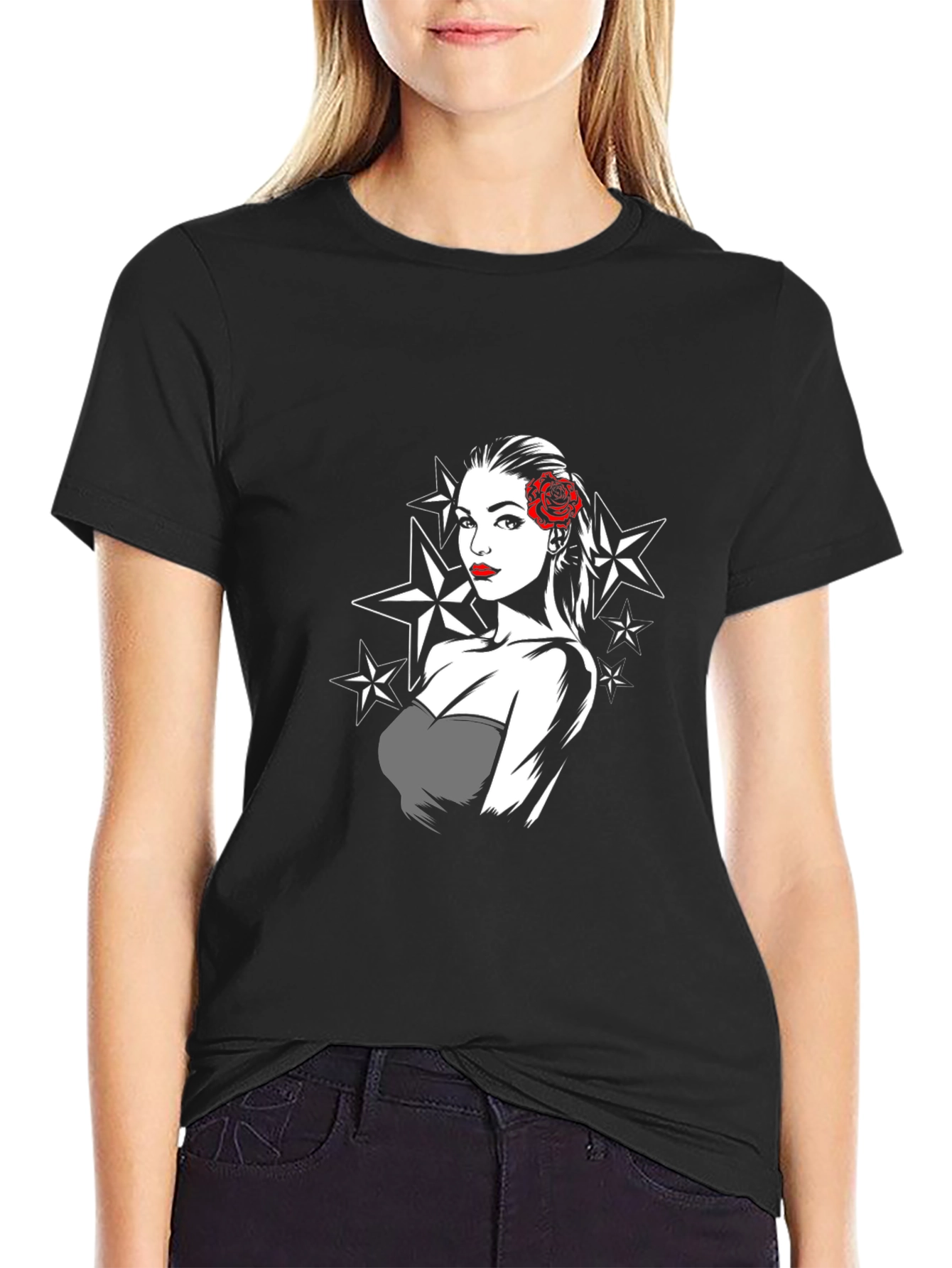 Retro Star Pin-Up Graphic T-Shirt