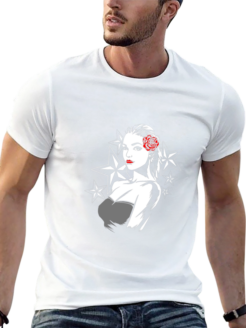Retro Star Pin-Up Graphic T-Shirt