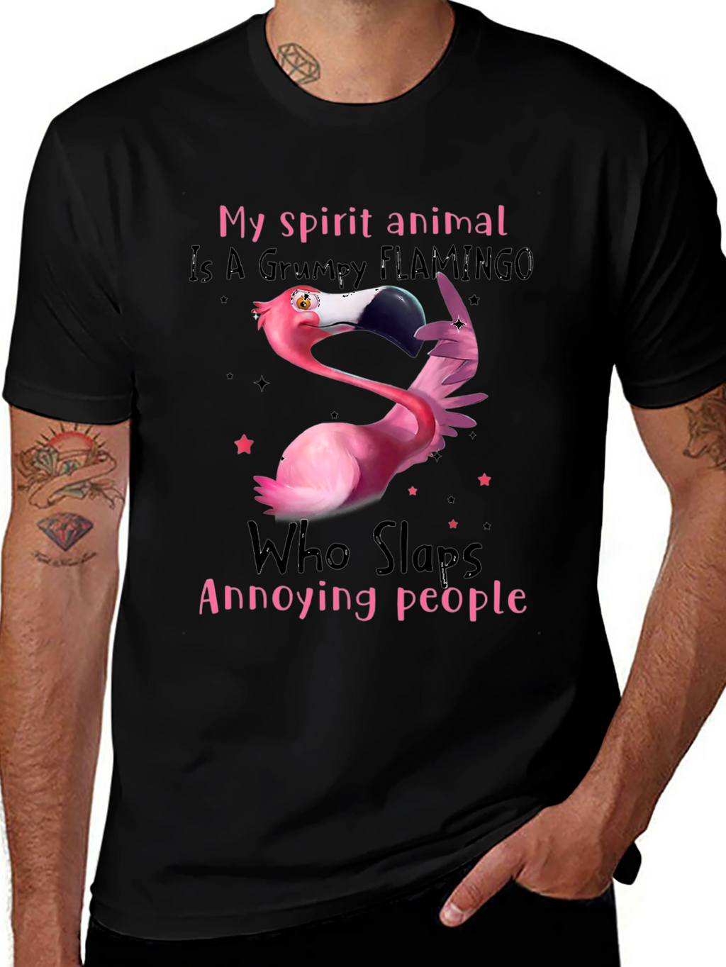 Grumpy Flamingo T-Shirt - Slaps Annoying People