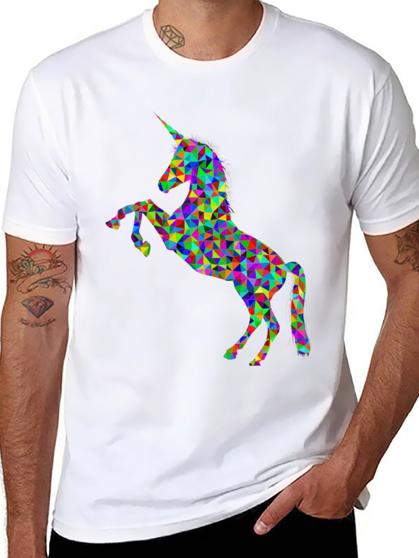 Rainbow Geometric Unicorn Graphic Tee
