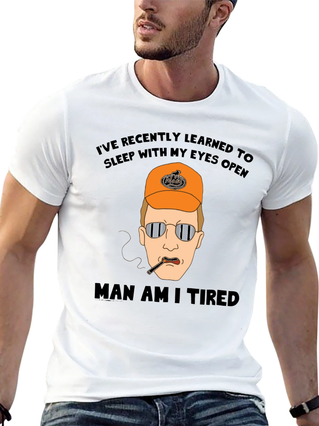 Funny Tired Cartoon Graphic Black T-Shirt