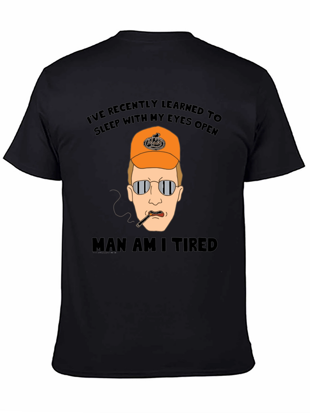 Funny Tired Cartoon Graphic Black T-Shirt