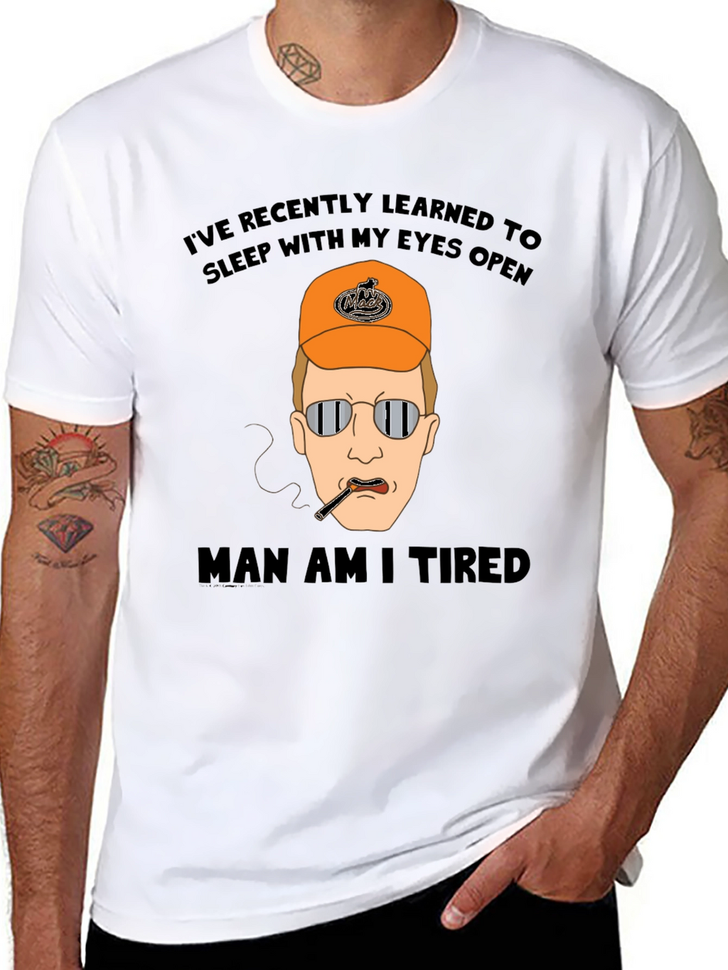 Funny Tired Cartoon Graphic Black T-Shirt