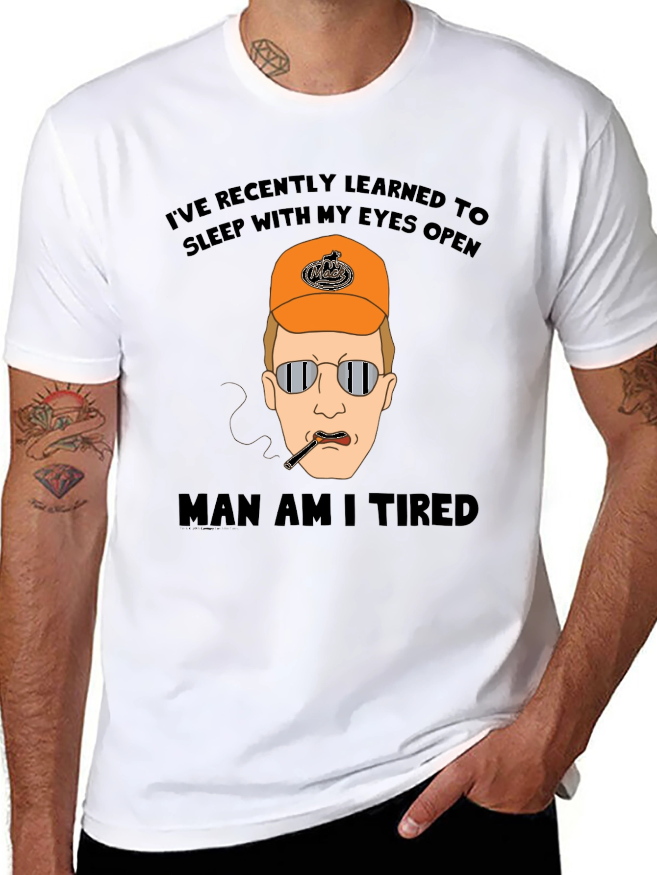 Funny Tired Cartoon Graphic Black T-Shirt
