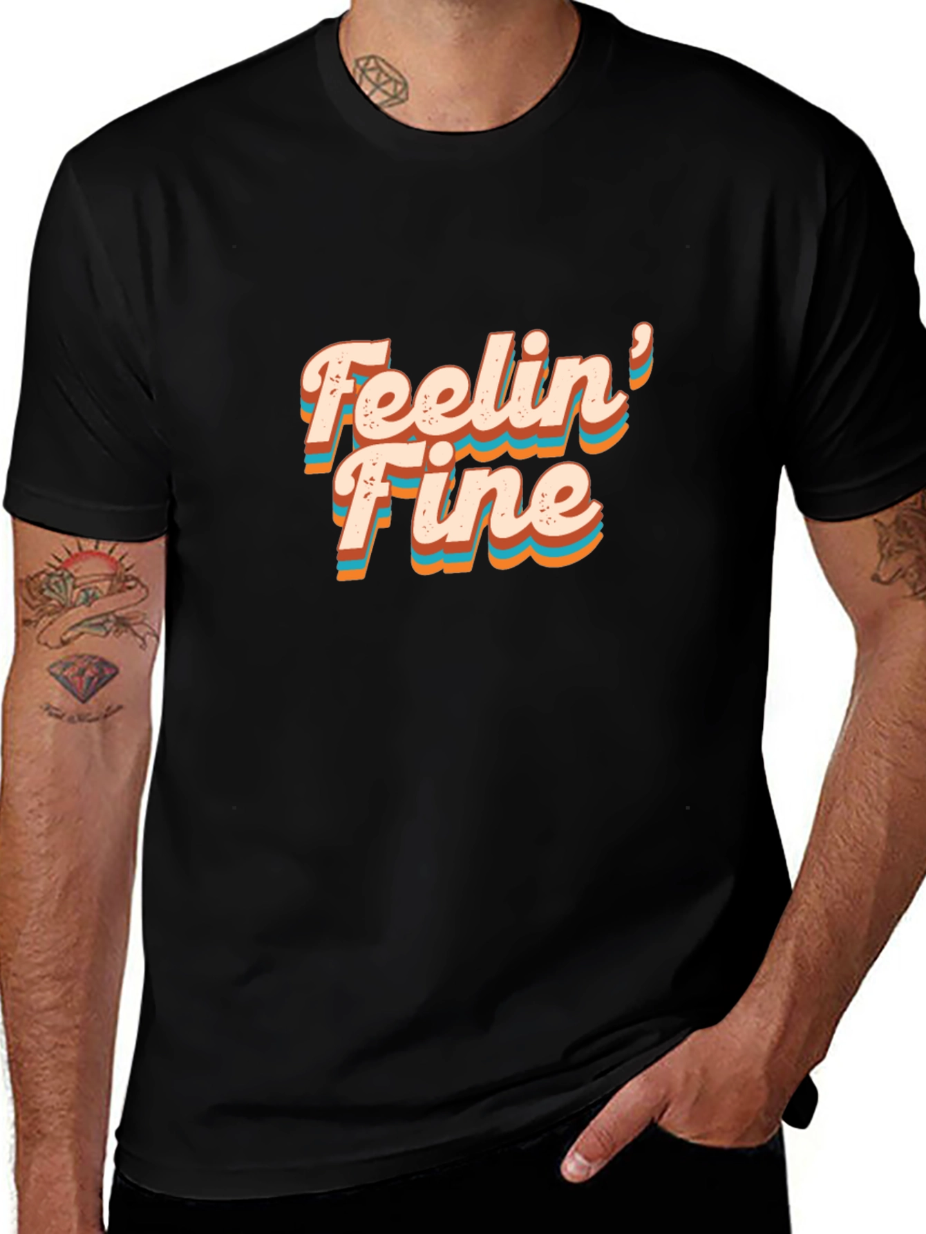 Feelin Fine Graphic Tee - Retro Style Black T-Shirt