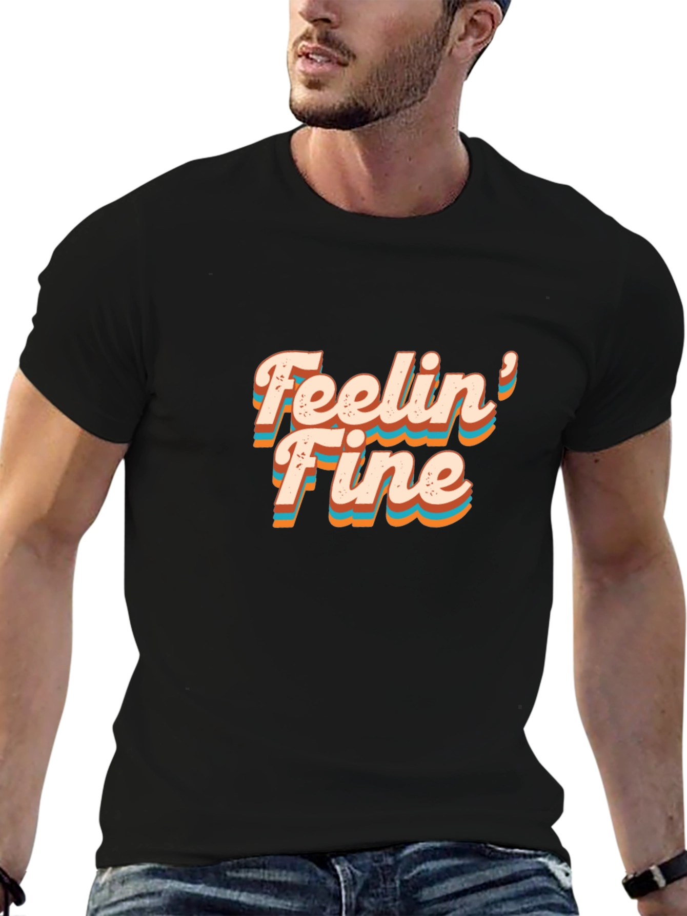 Feelin Fine Graphic Tee - Retro Style Black T-Shirt