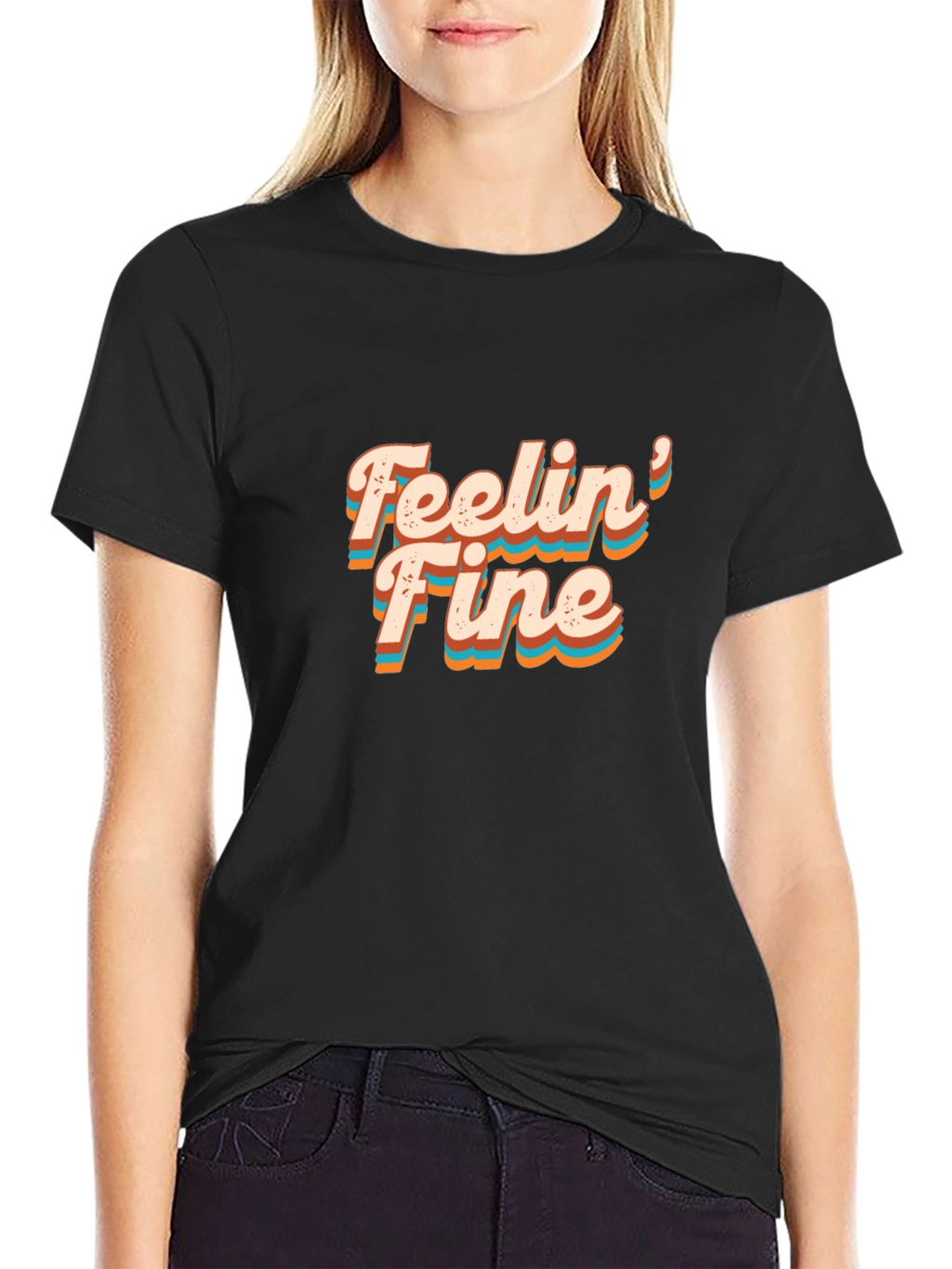 Feelin Fine Graphic Tee - Retro Style Black T-Shirt