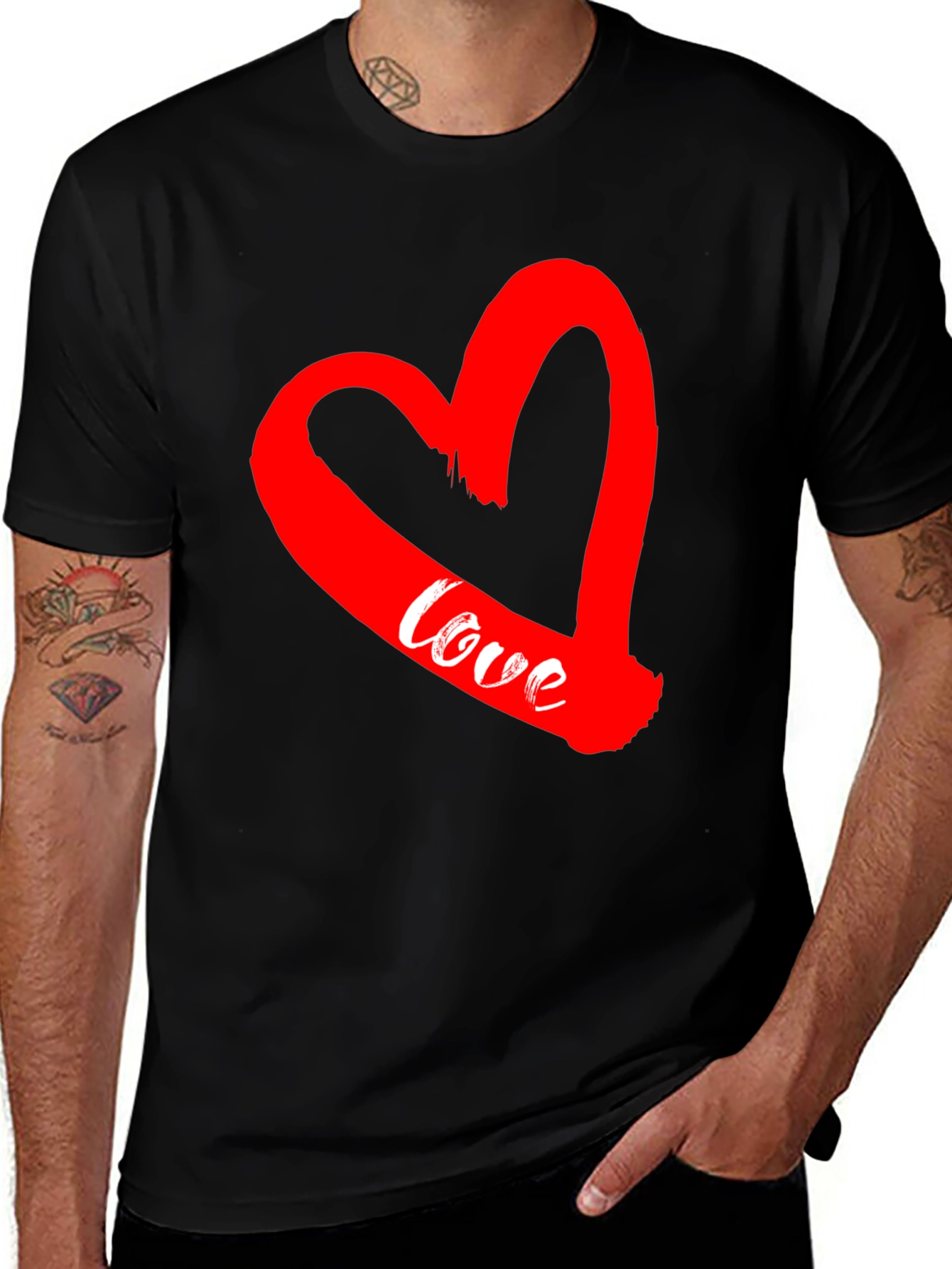 Love Heart Graphic Tee - Mens Black Short Sleeve T-Shirt