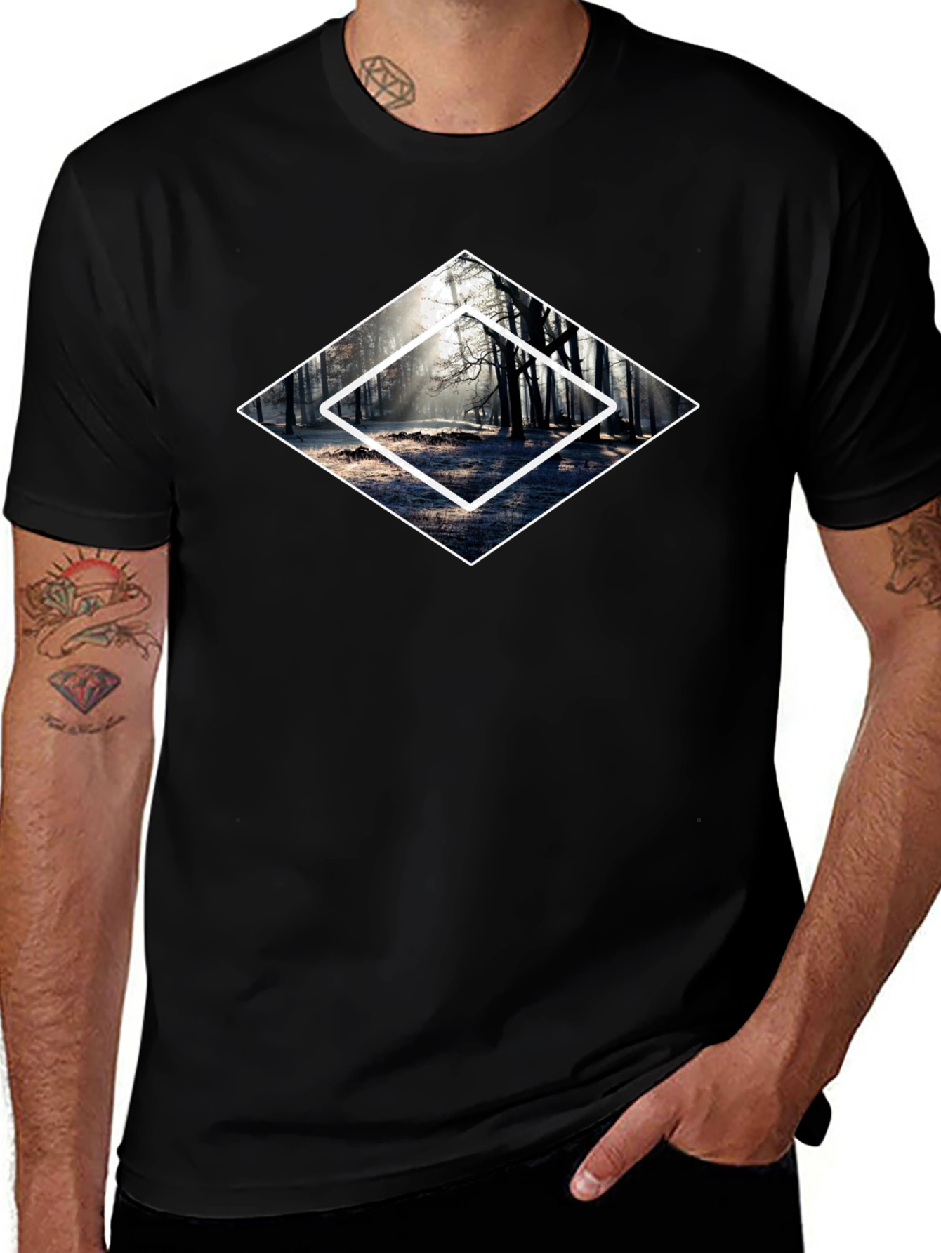 Mystic Forest Graphic Tee - Black Cotton