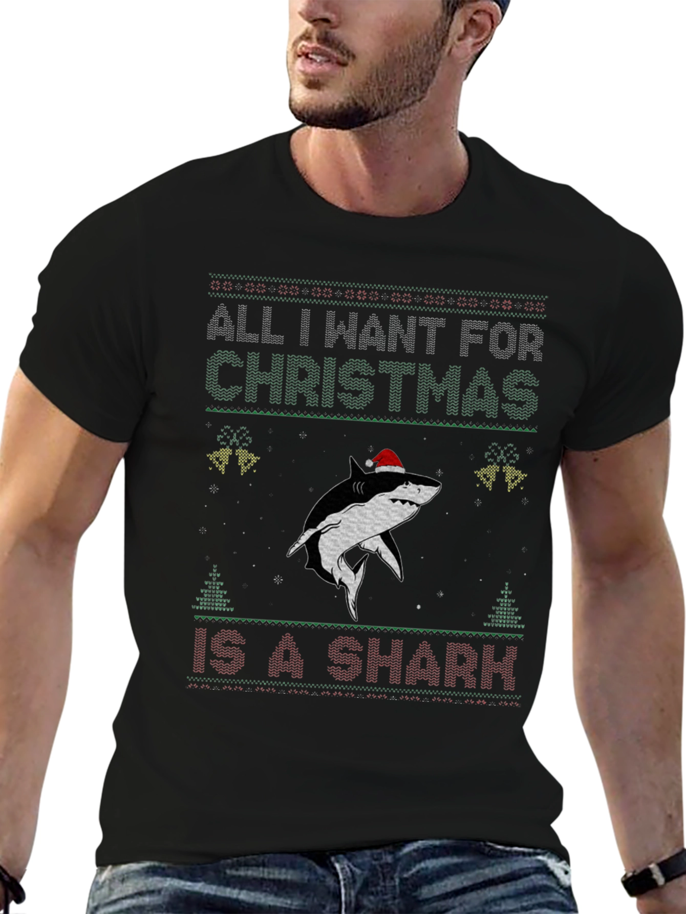 Christmas Shark Ugly Sweater Style T-Shirt
